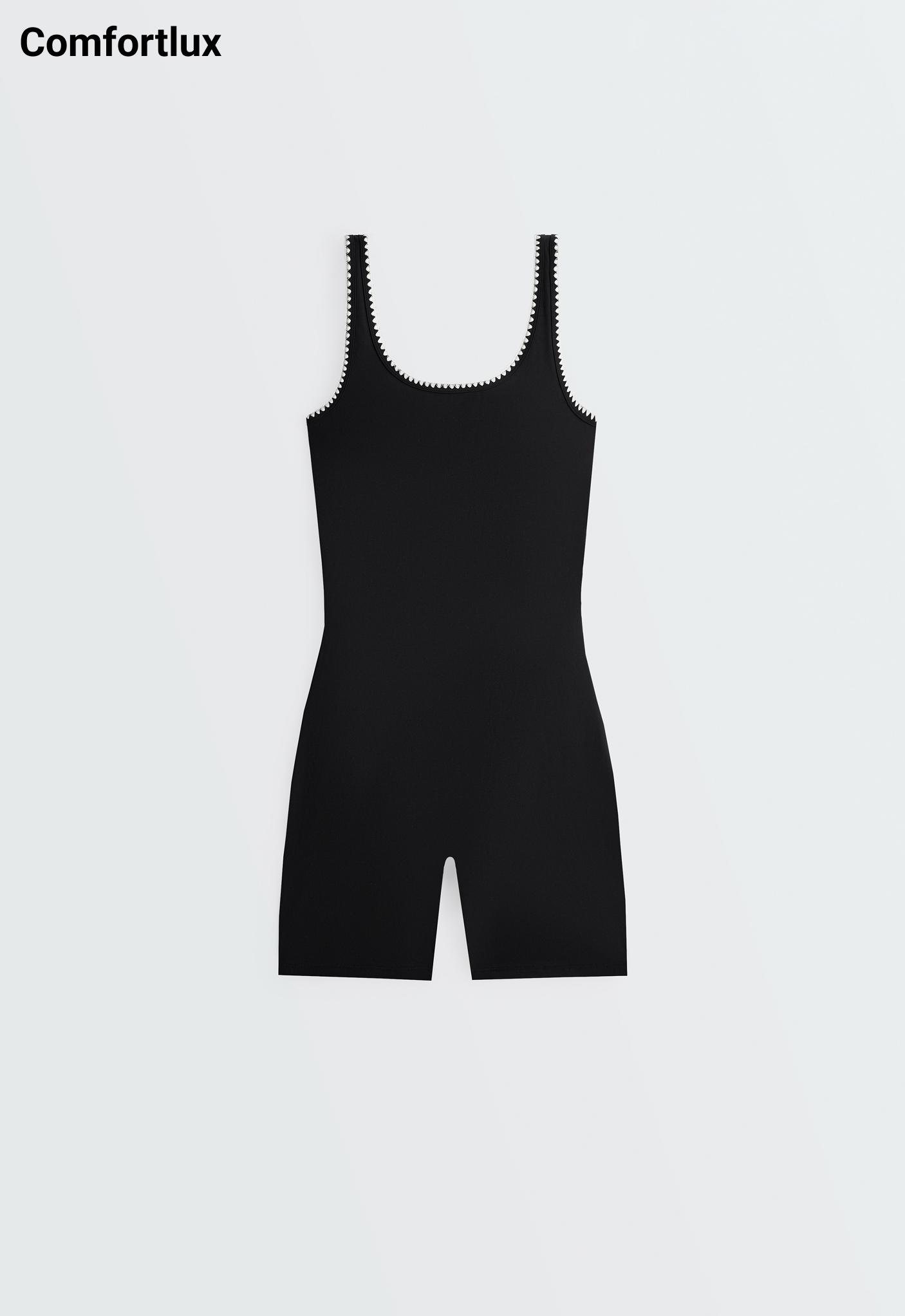 Contrast stitching Comfortlux short jumpsuit — BLACK
