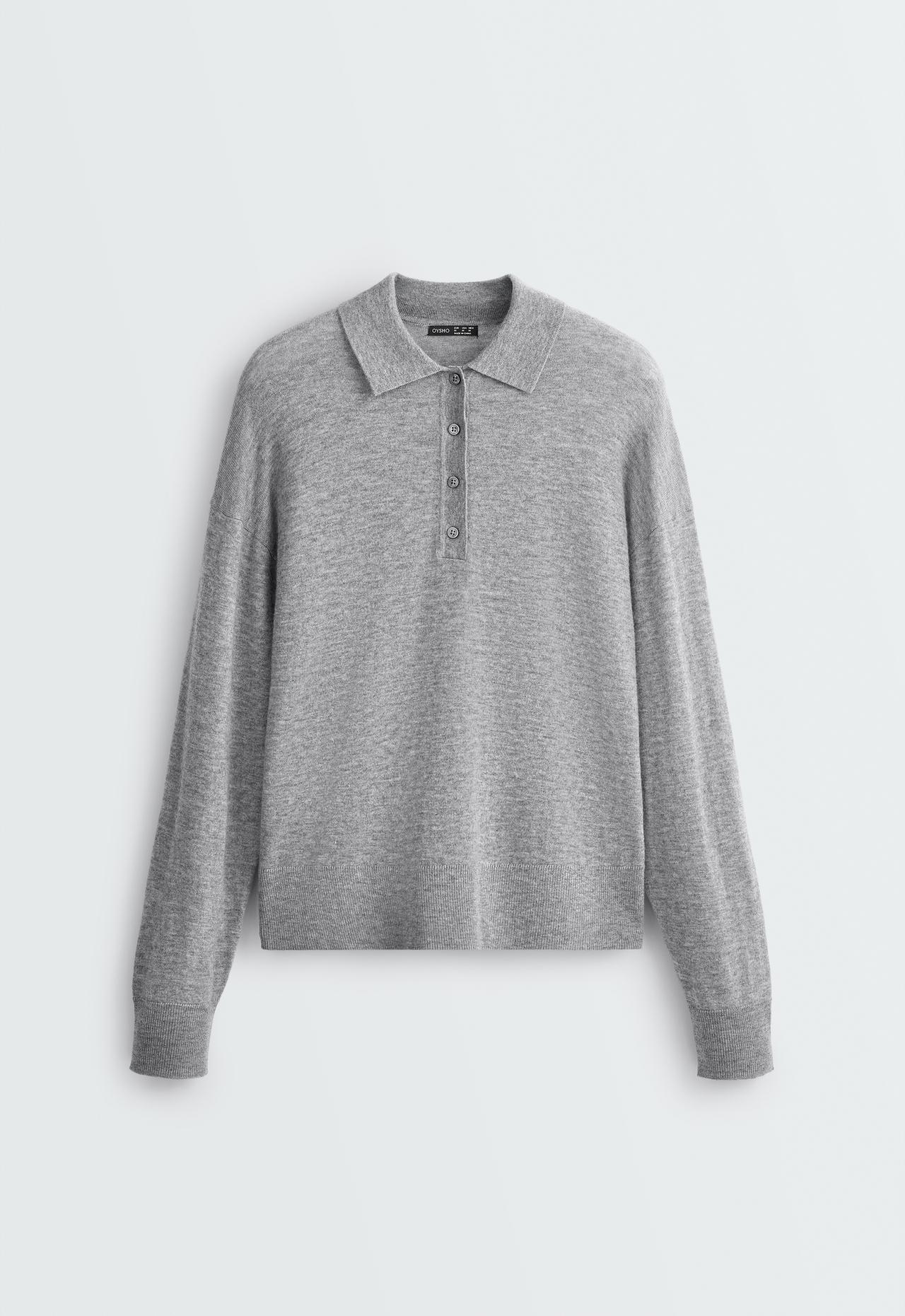 Polo knit 100% wool — BLUE-GREY