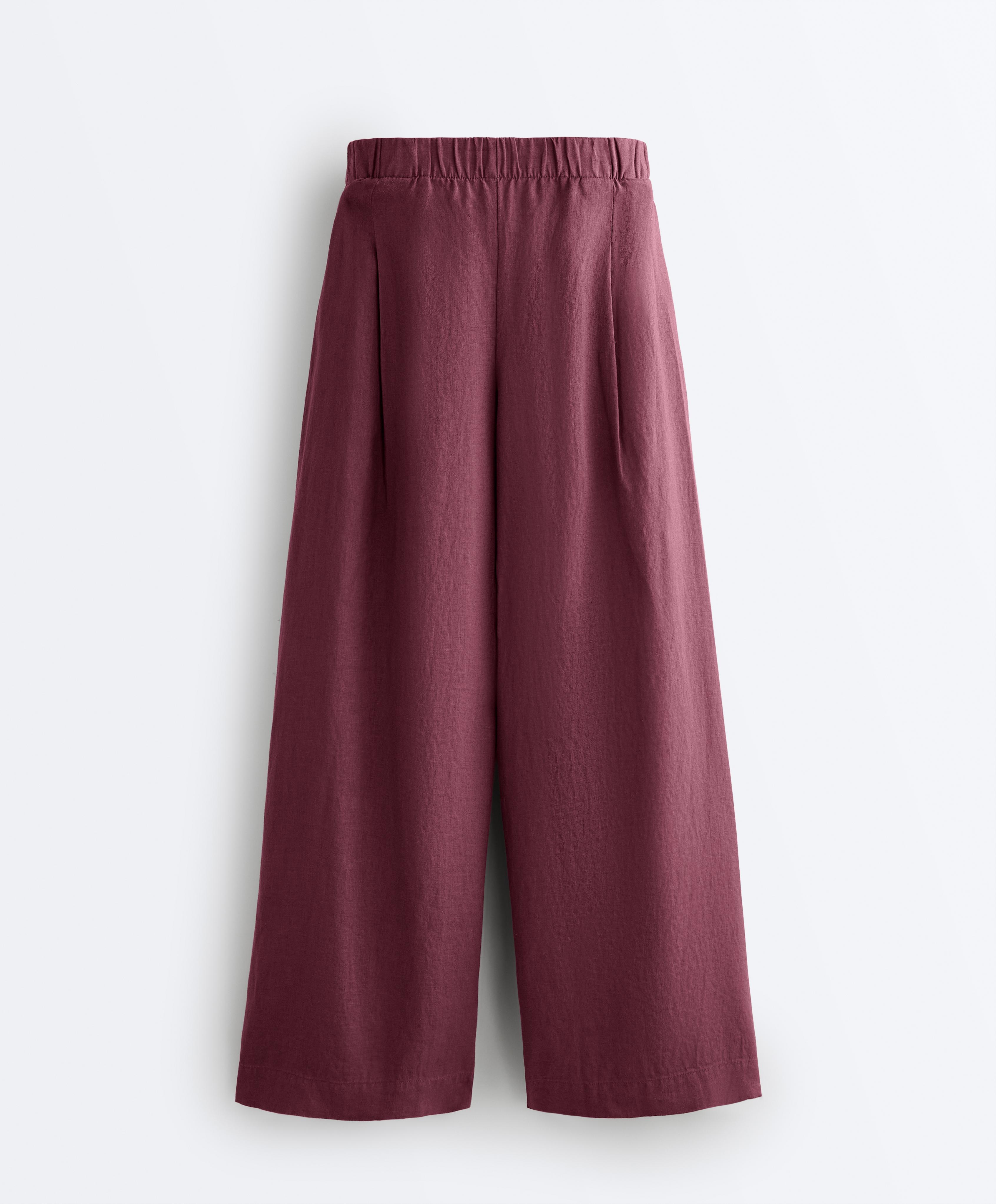 100% linen wide-leg trousers — CHERRY