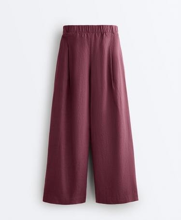 100% linen wide-leg trousers — CHERRY 8
