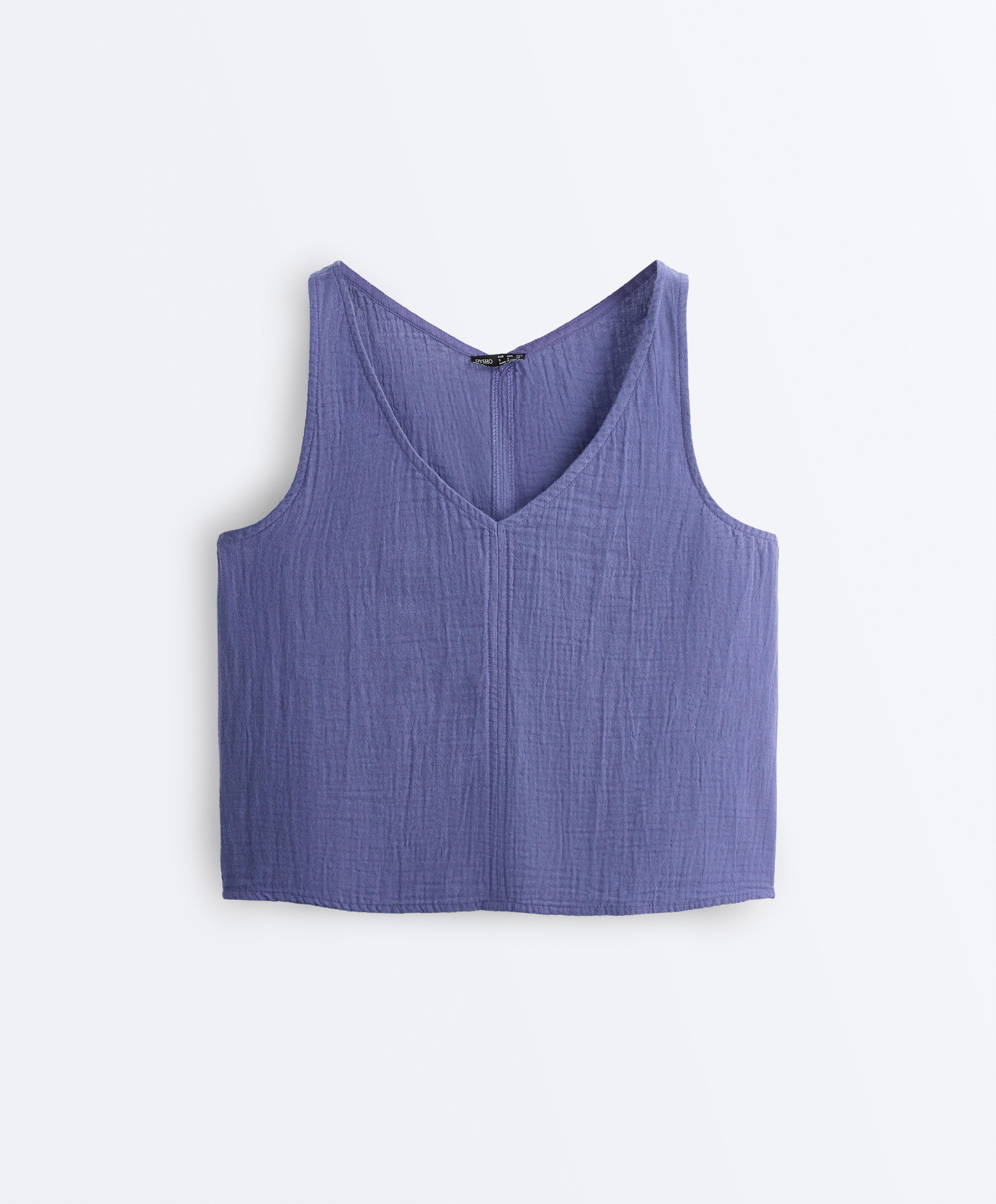 100% cotton gauze V-neck strappy top — BLUEBERRY
