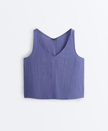 100% cotton gauze V-neck strappy top — BLUEBERRY 7