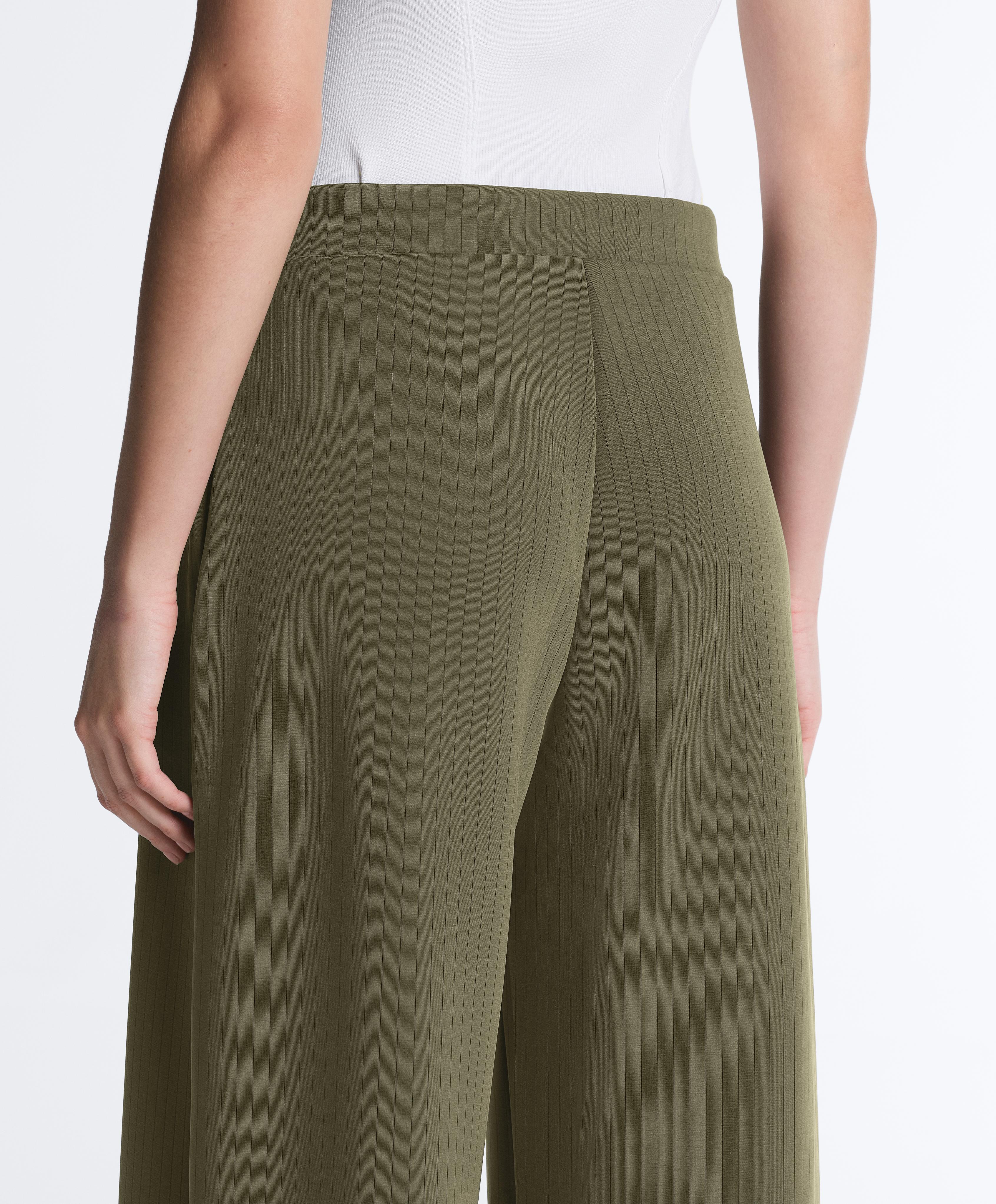 Straight-leg striped trousers with soft-touch modal — KHAKI
