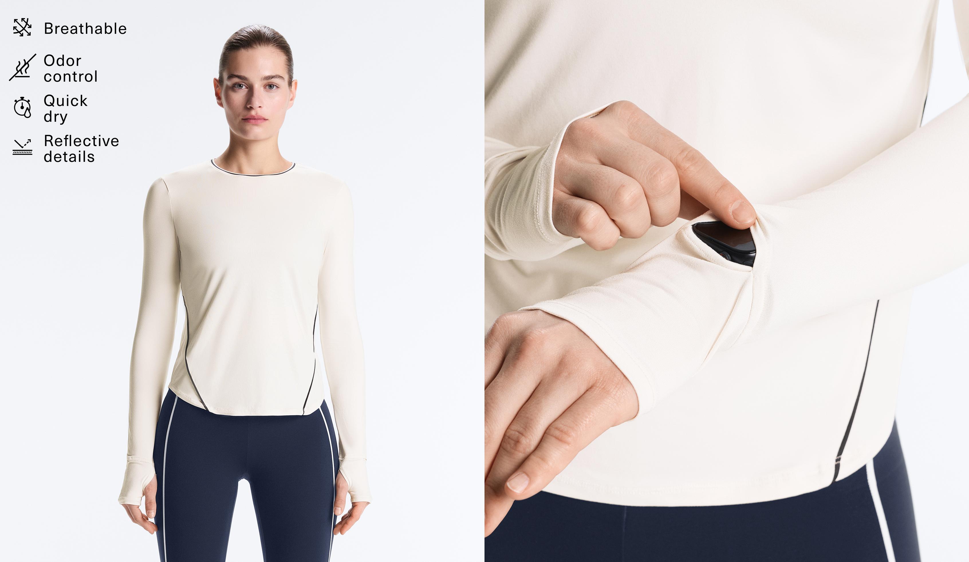 Long-sleeve technical piping T-shirt — PALE ECRU