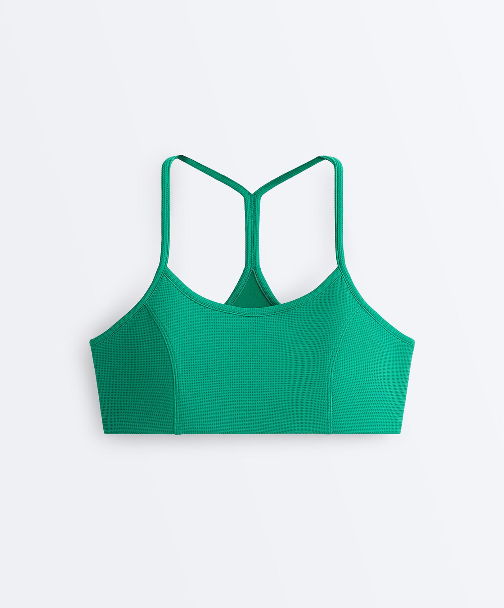 Low-support piqué sports bra — MID-GREEN MELANGE