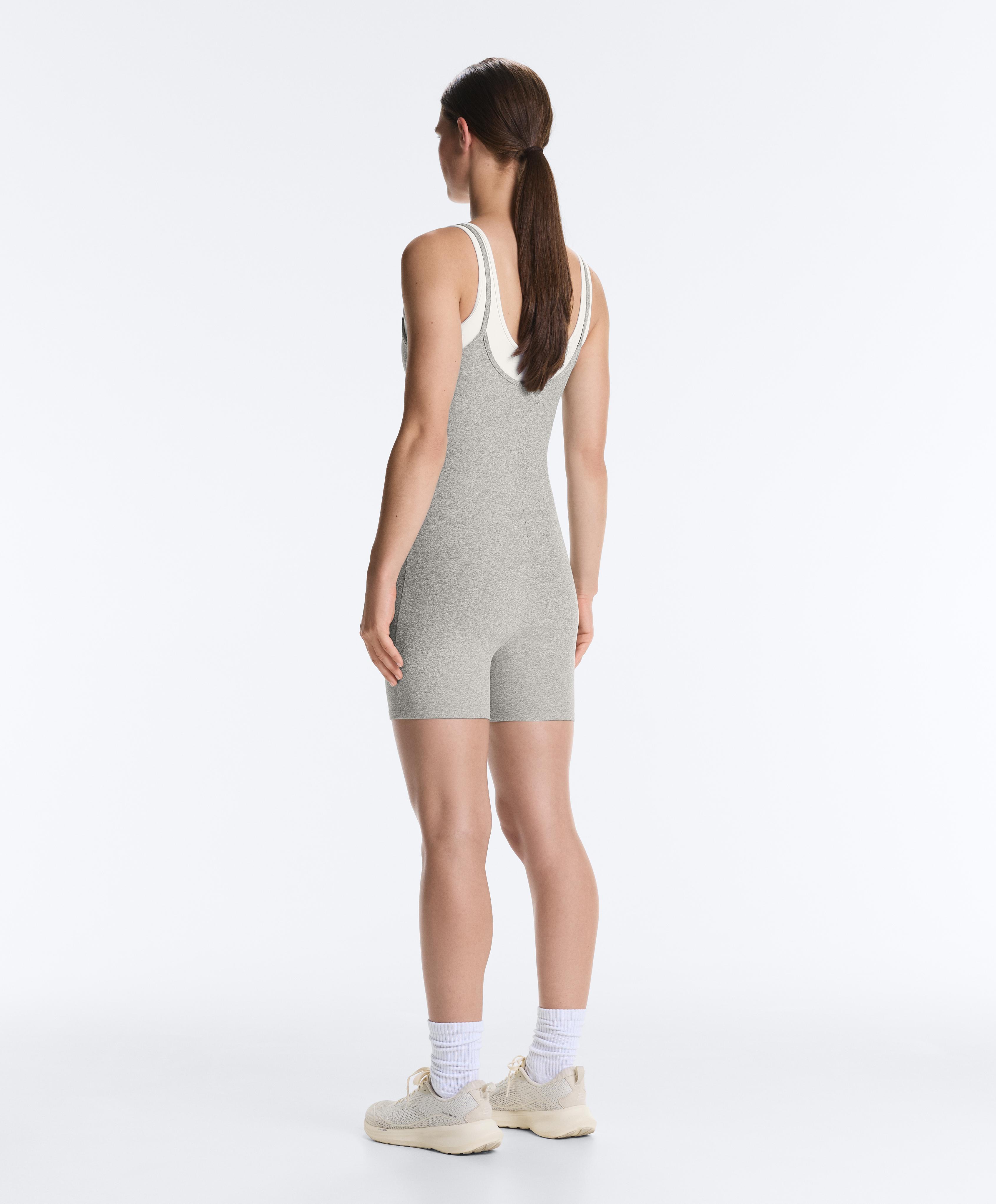 Comfortlux short jumpsuit with heathered overlay — GREY MELANGE