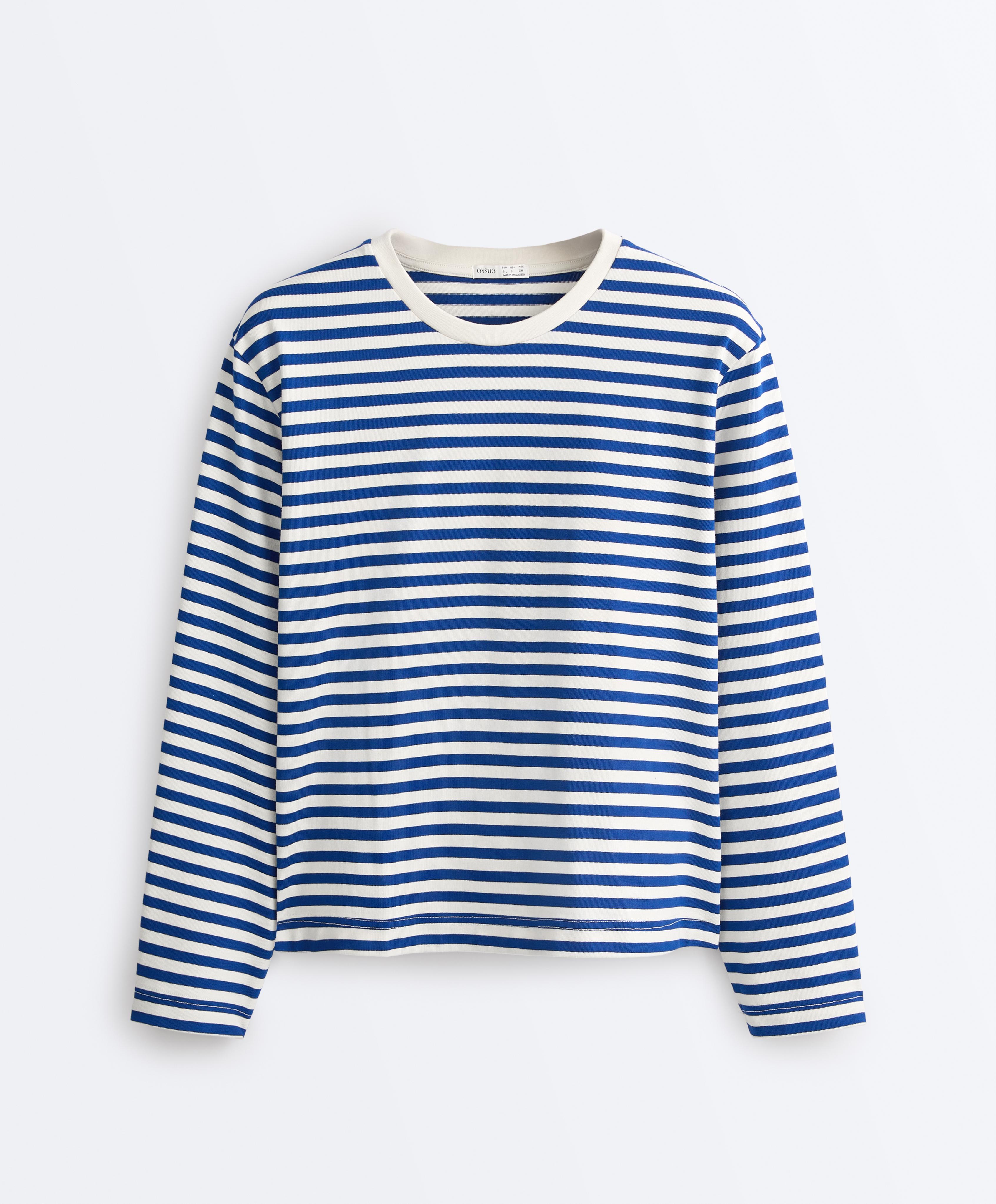 Striped long-sleeved cotton T-shirt