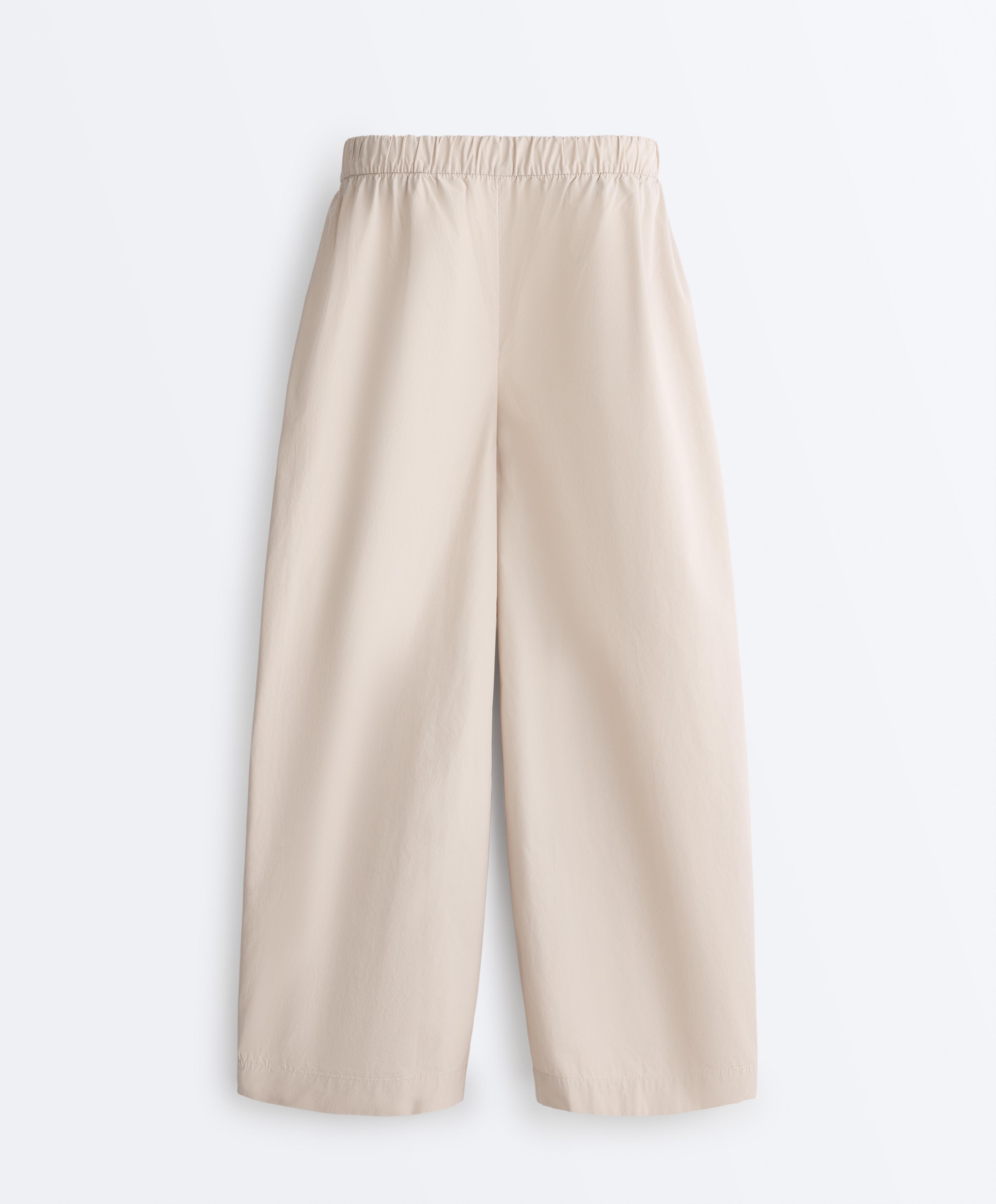 Pleated 100% cotton tapered trousers — PALE MINK