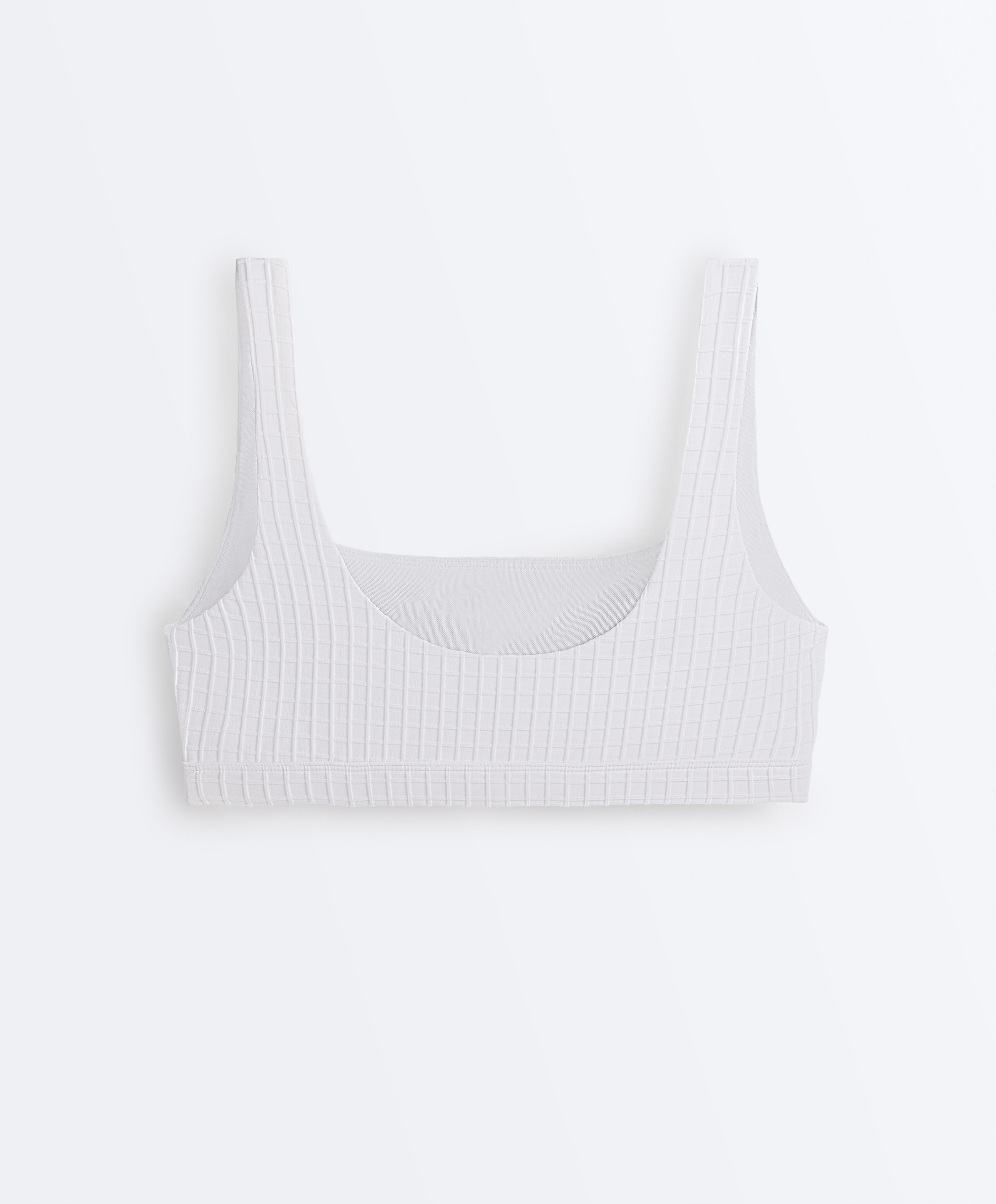 Medium-support check sports bra — WHITE