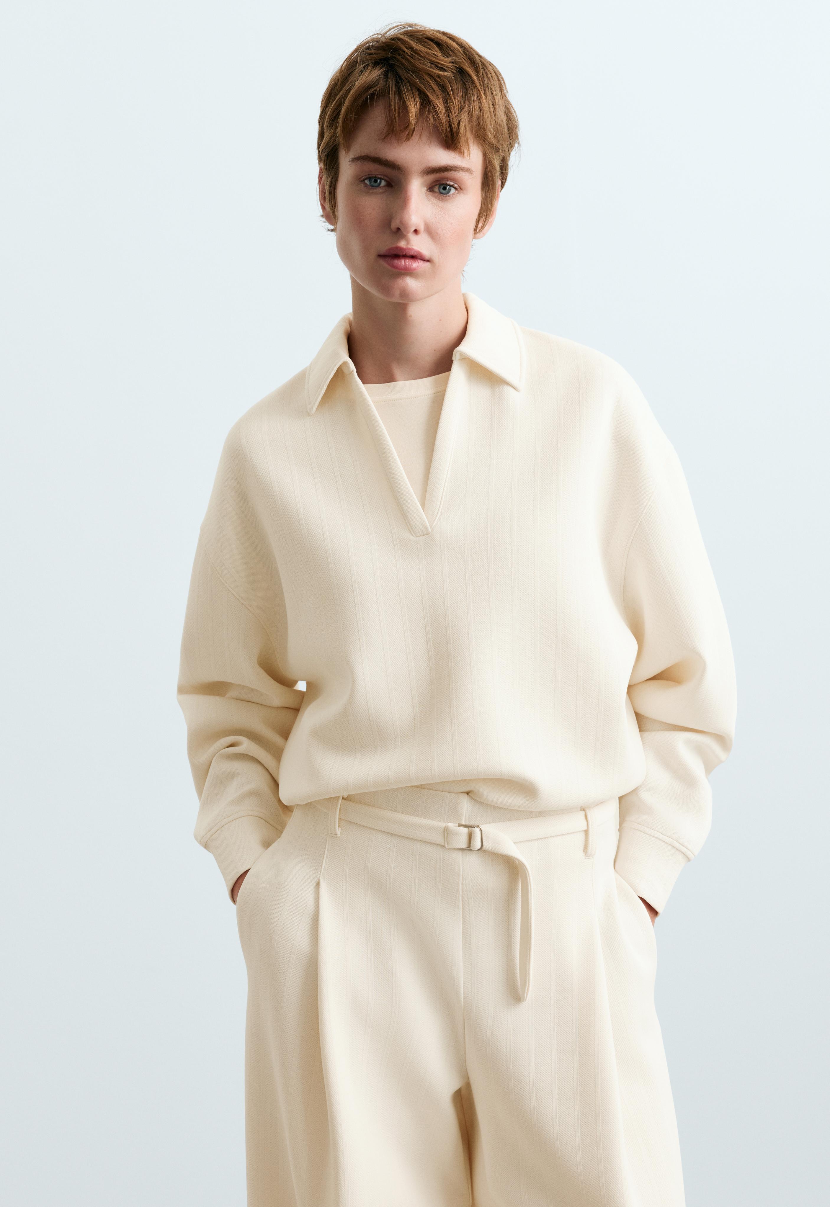 Striped cotton piqué polo shirt — PALE ECRU
