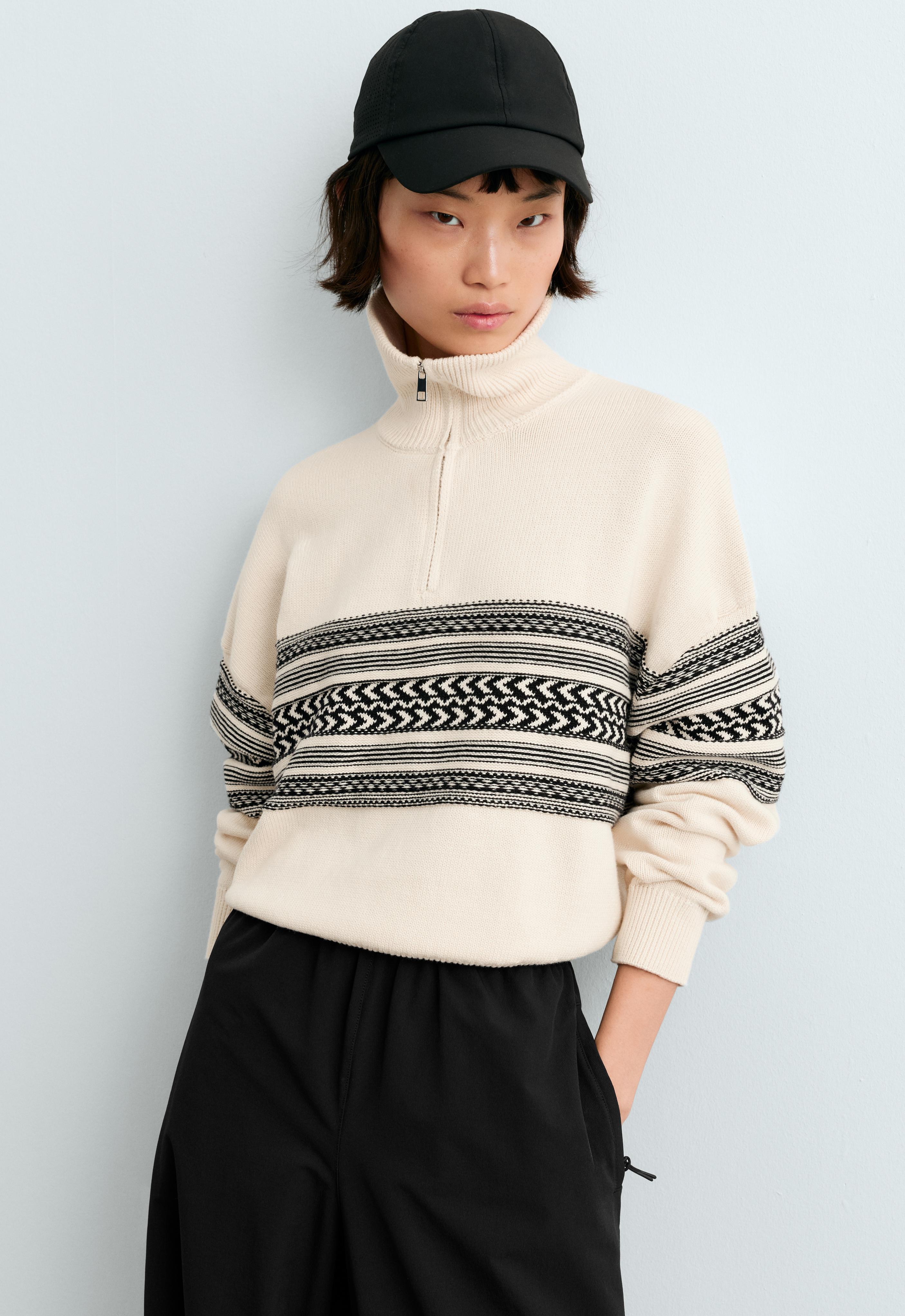 Strick-Pullover aus 100 % Baumwolle mit Jacquard