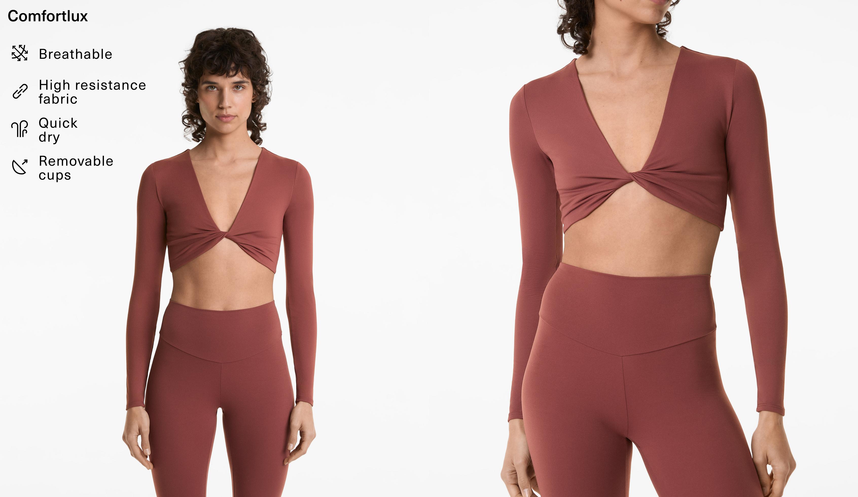 Comfortlux-Crop-Shirt mit Twist vorne und langen Ärmeln