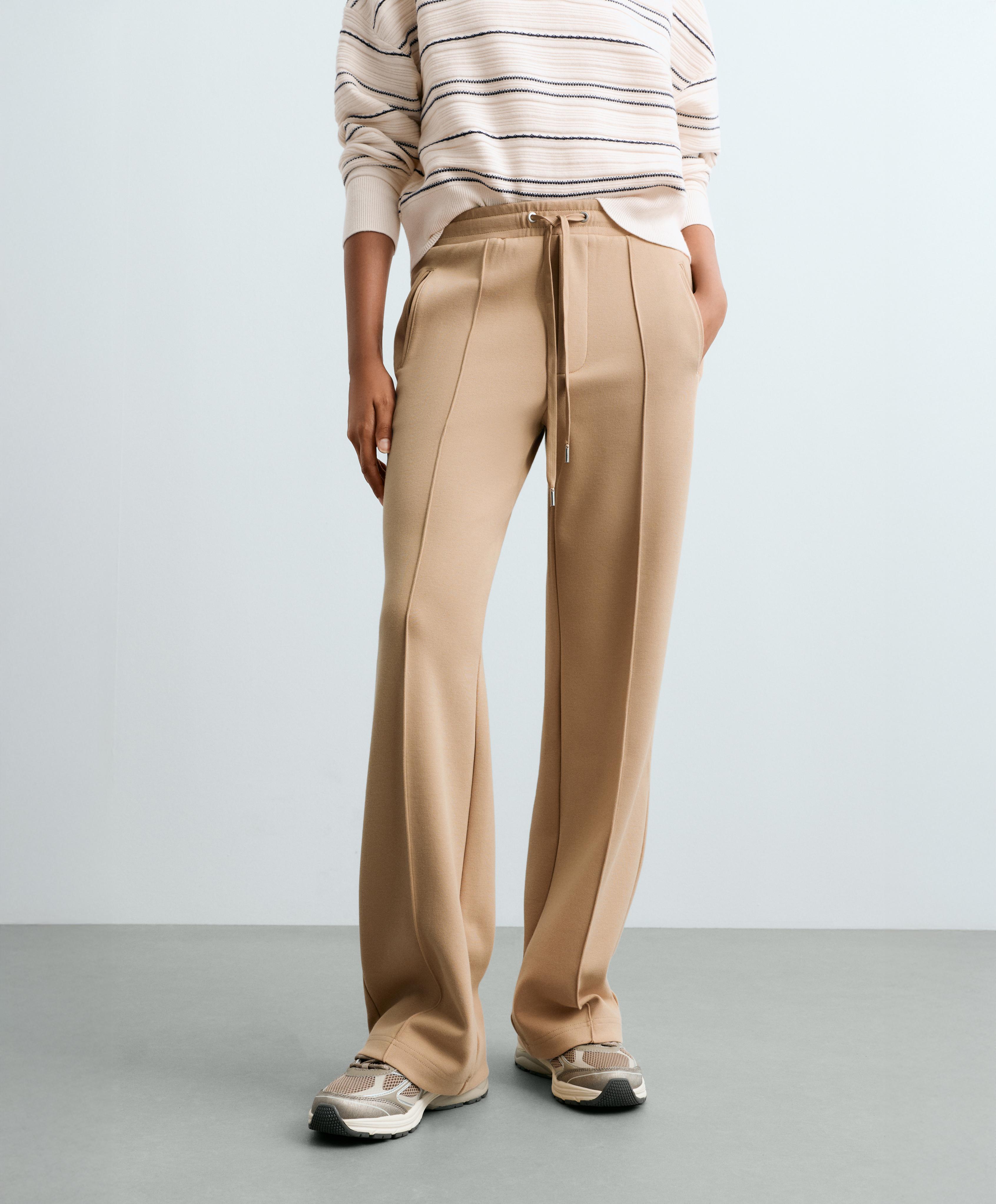 Cotton piqué straight-leg trousers — BEIGE