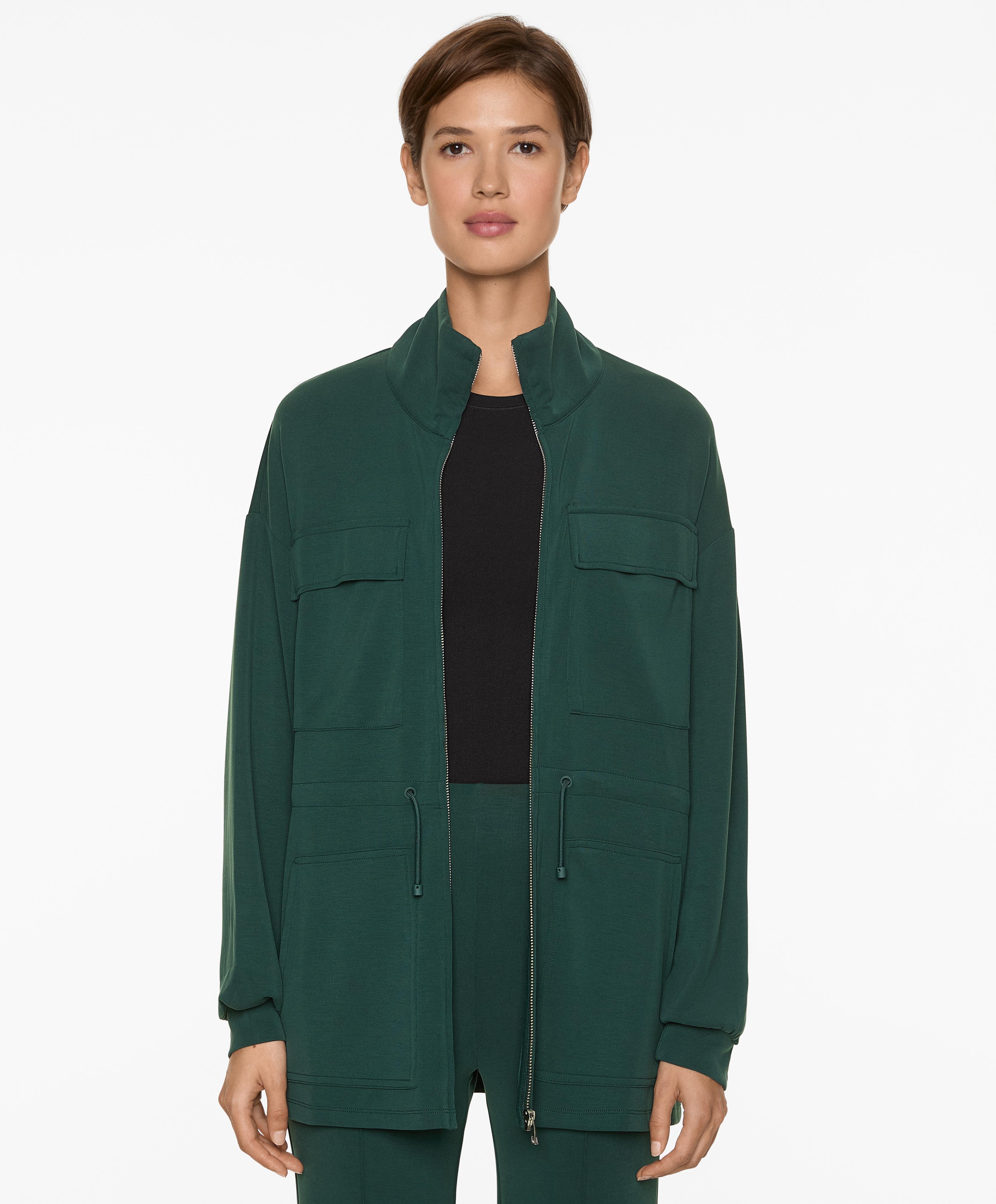 Long jacket with modal and front pockets