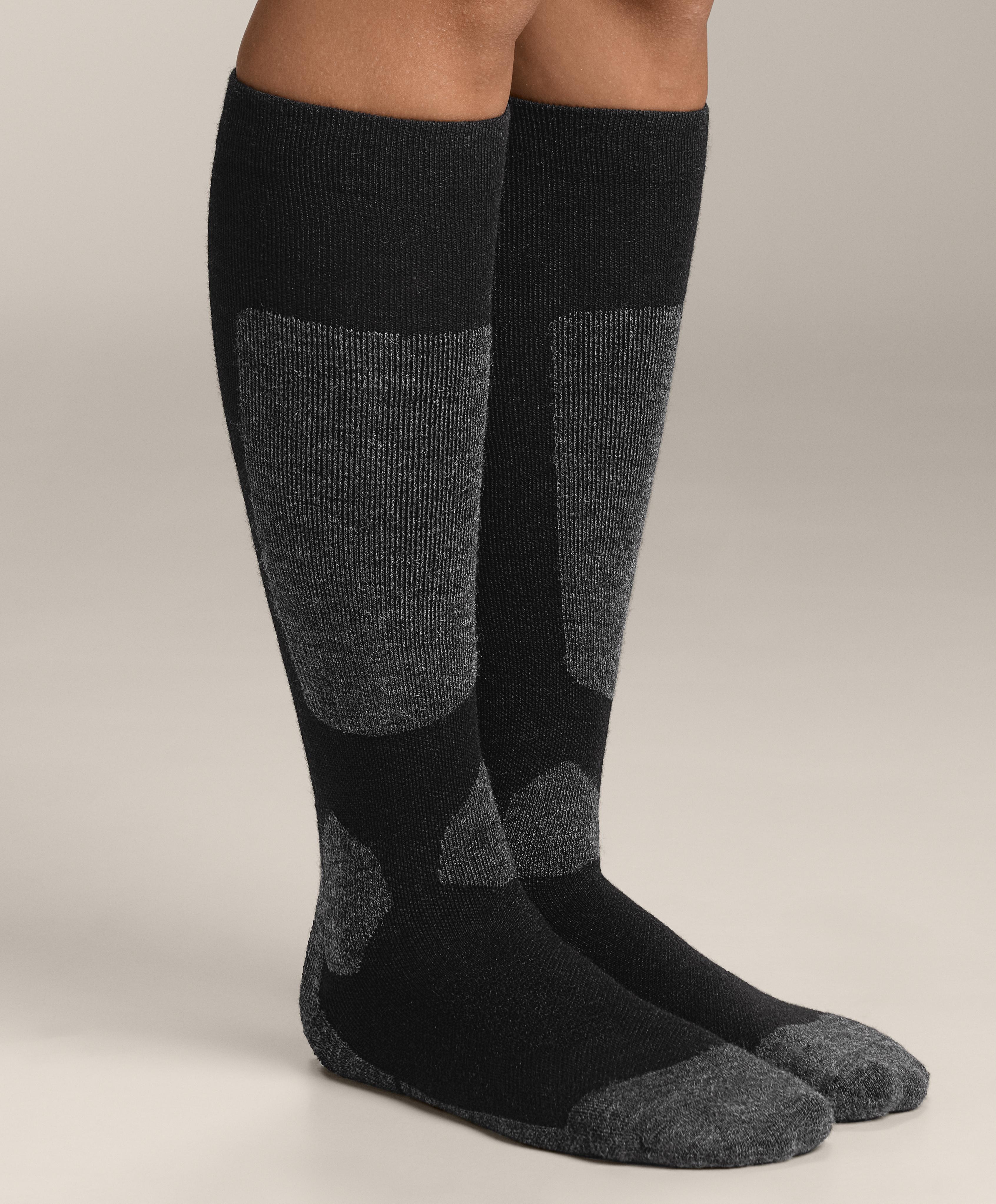 WOOLMARK® wool blend long ski socks — BLACK