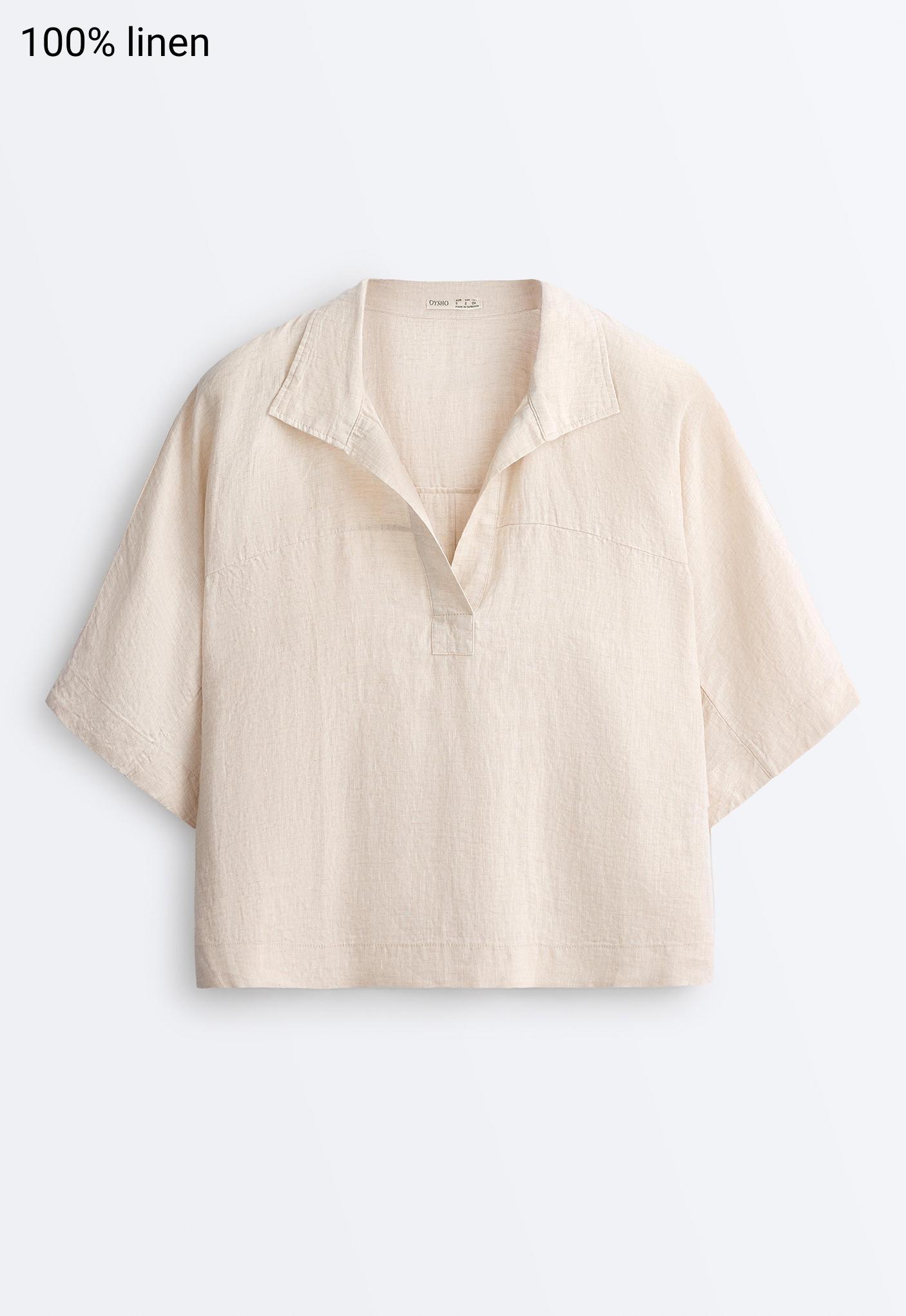 Oversize 100% linen polo shirt — SAND MELANGE