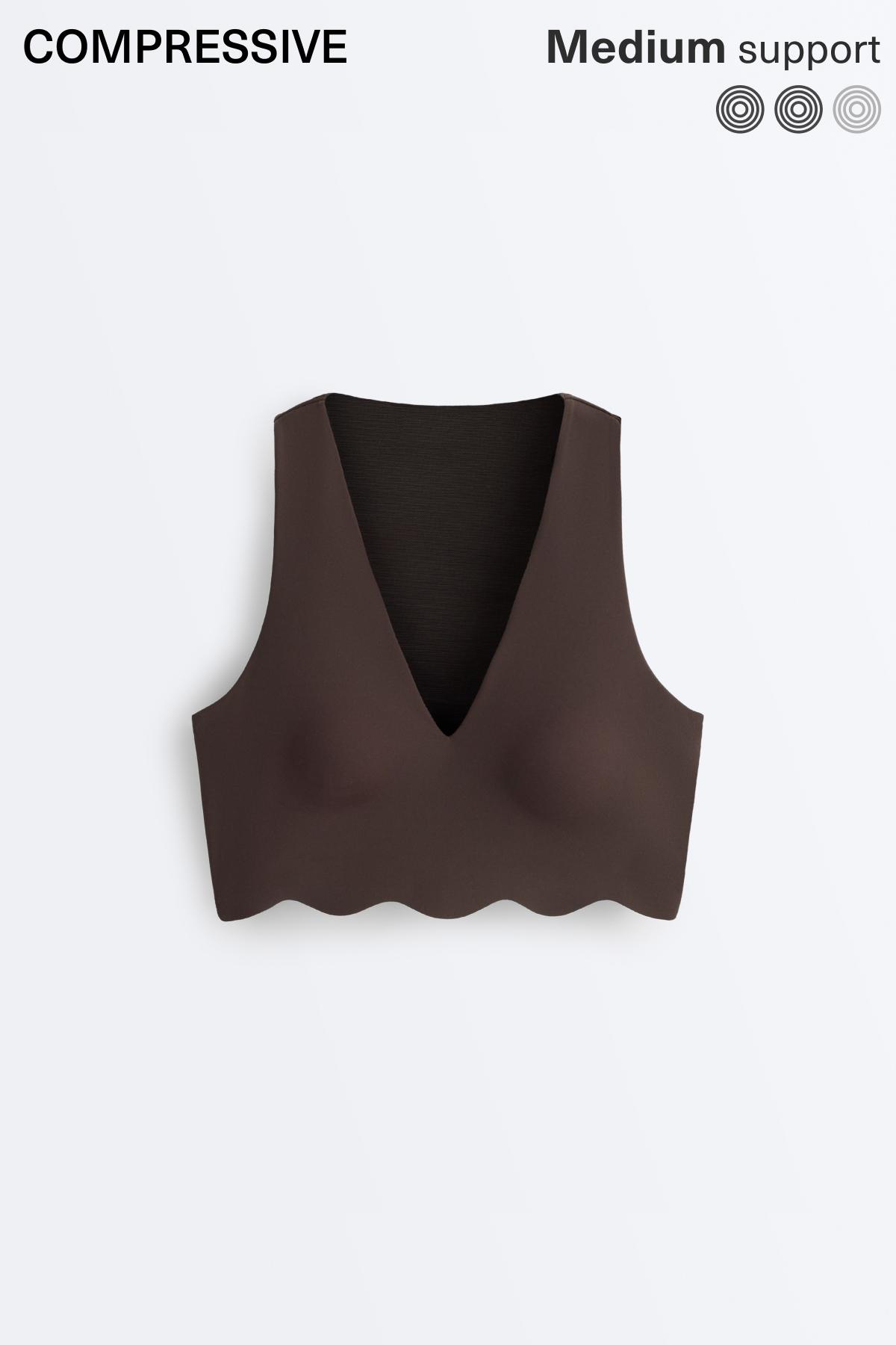 Wavy medium-support compressive sports bra — DARK REDDISH‑BROWN