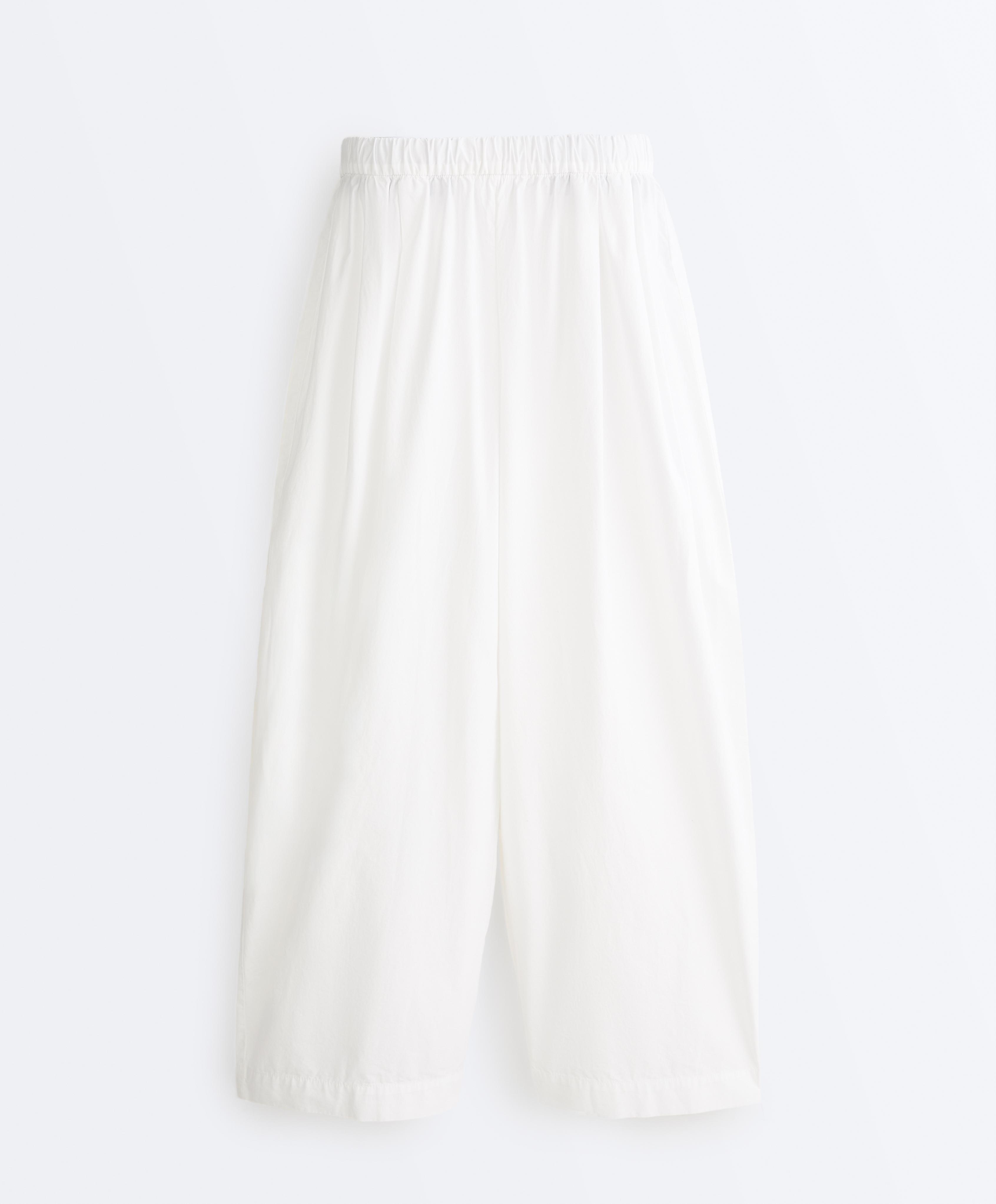 Pleated 100% cotton tapered trousers — WHITE