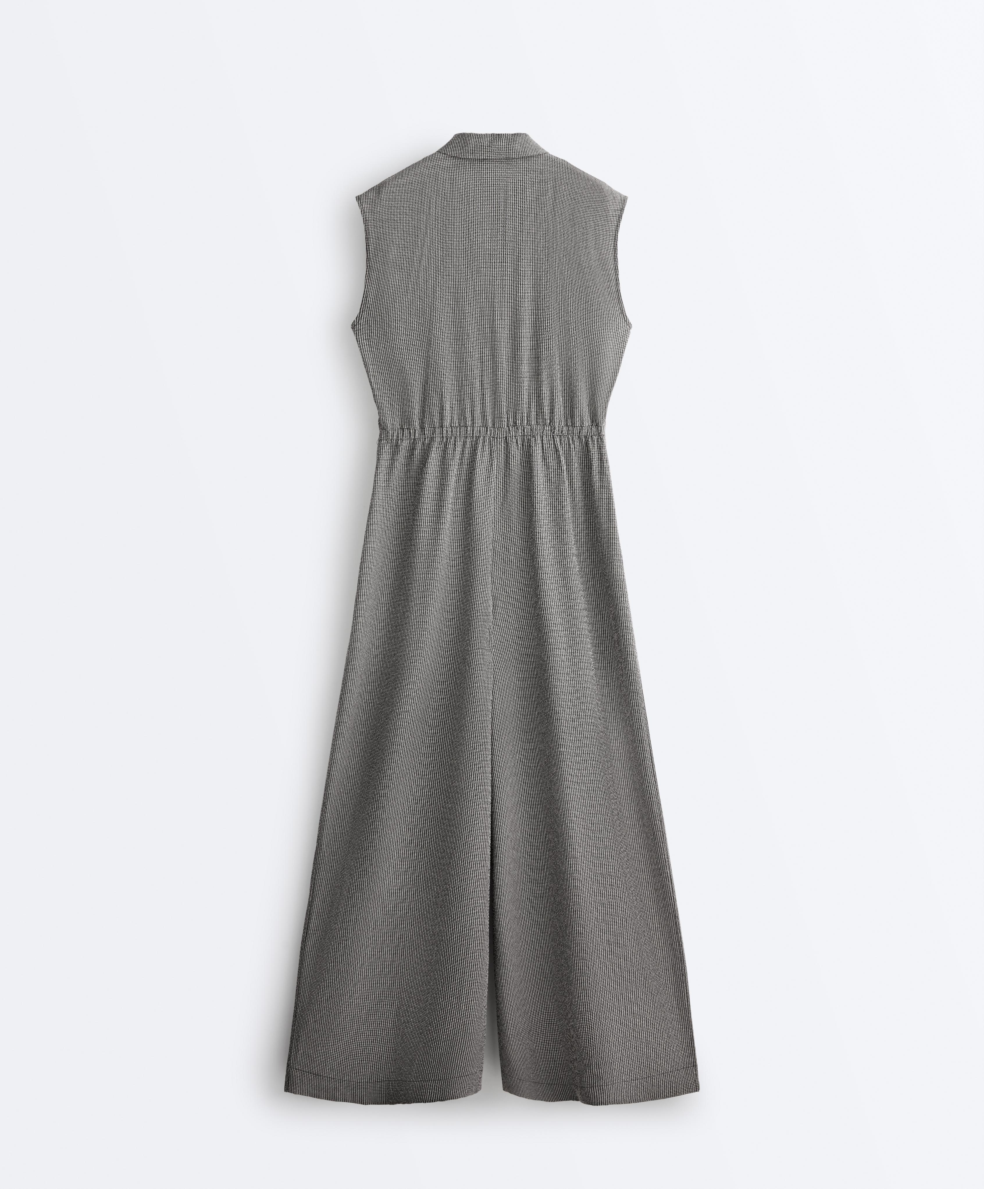 Long gingham jumpsuit with lapel collar and lyocell blend — DUSTY BLACK