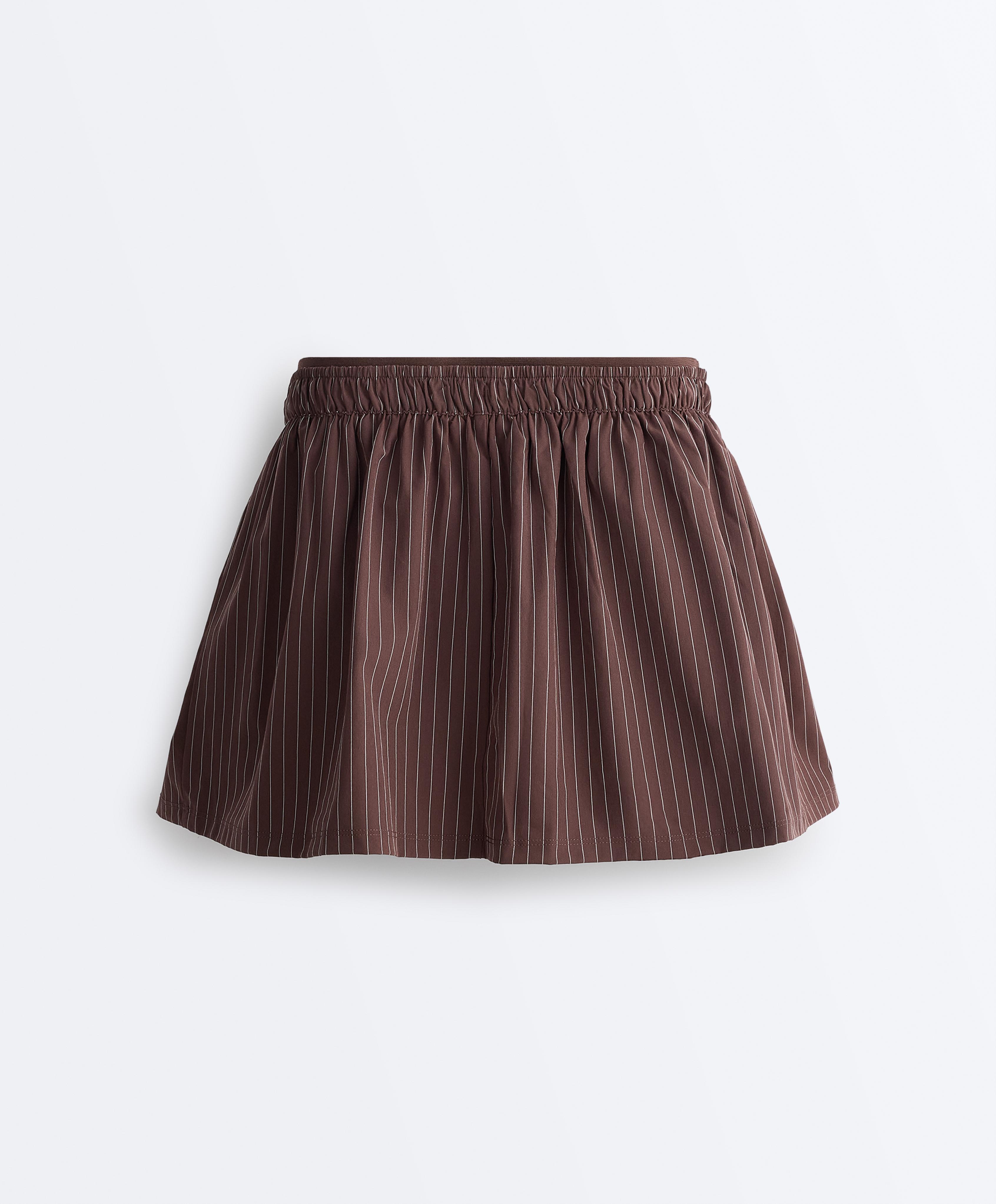 Pinstripe double-waist mini skirt — CHOCOLATE
