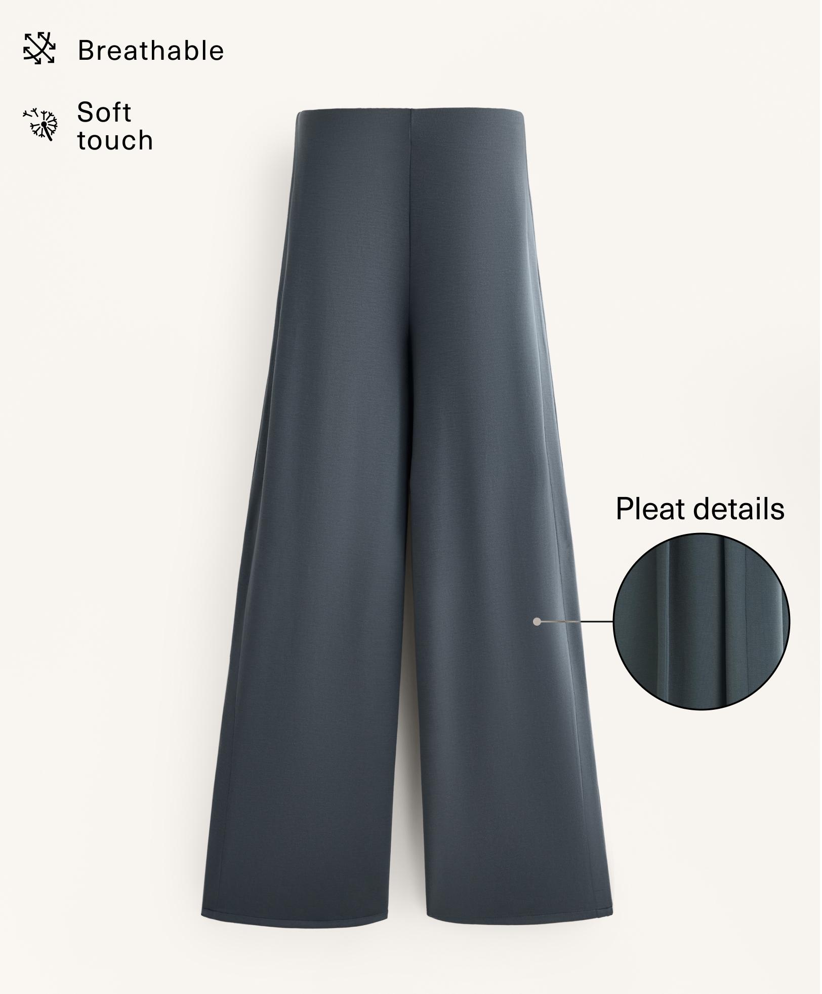 Wide leg side-pleated trousers with soft-touch modal.