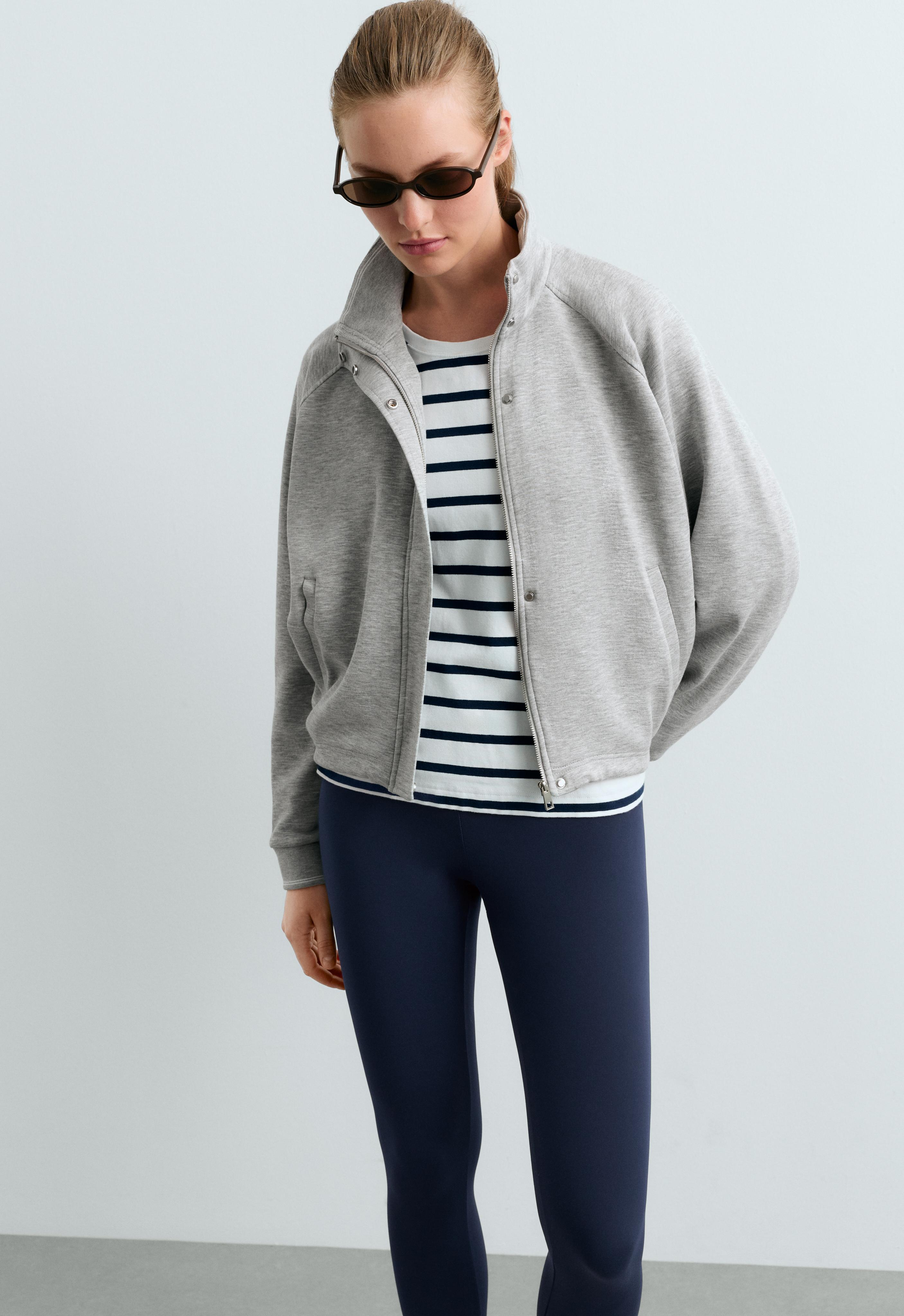 High neck piqué jacket — GREY MELANGE