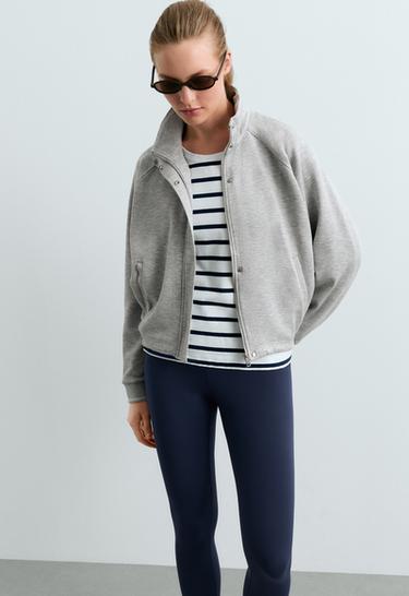 High neck piqué jacket — GREY MELANGE 5