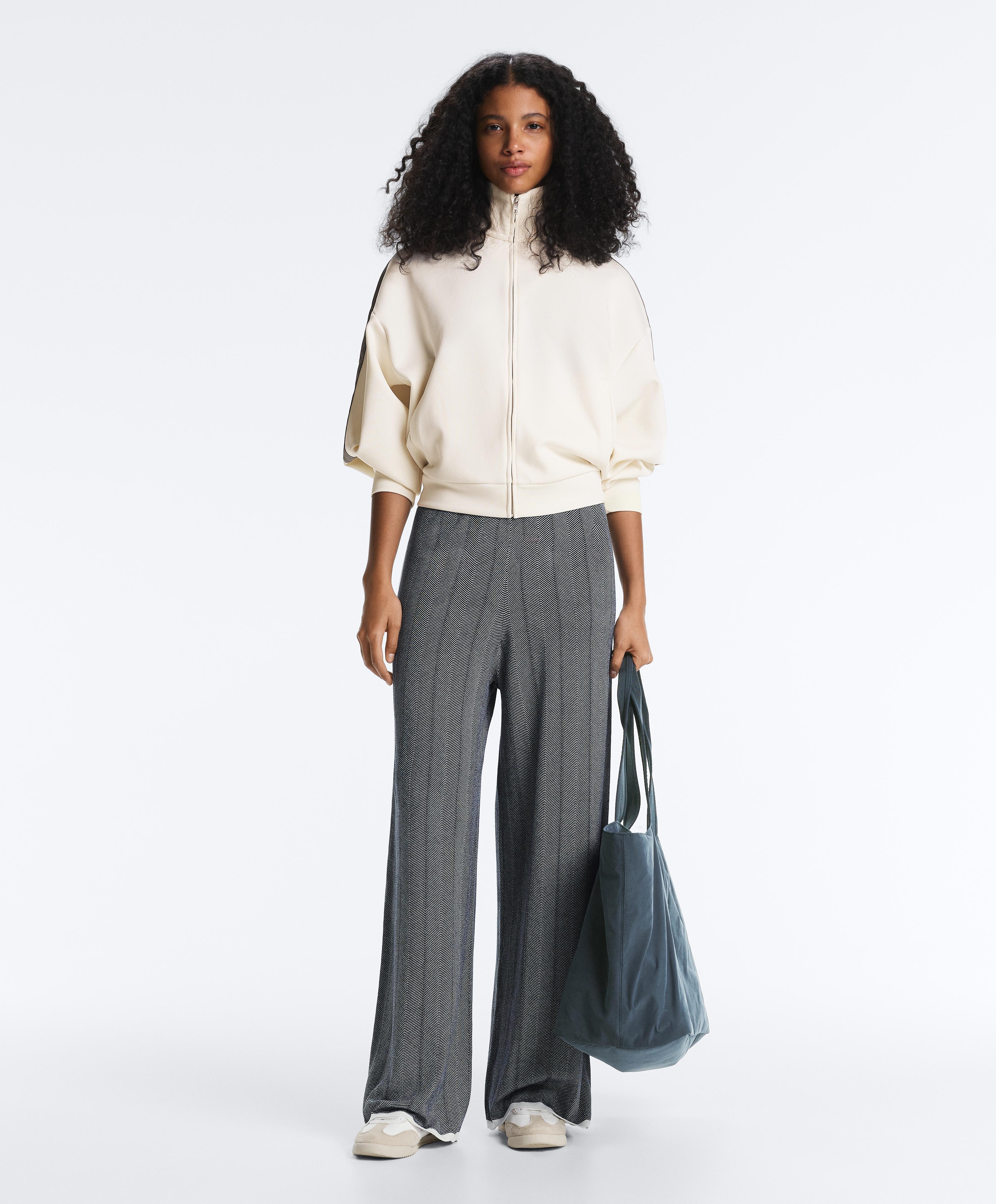 Herringbone knit straight-leg trousers — NAVY BLUE