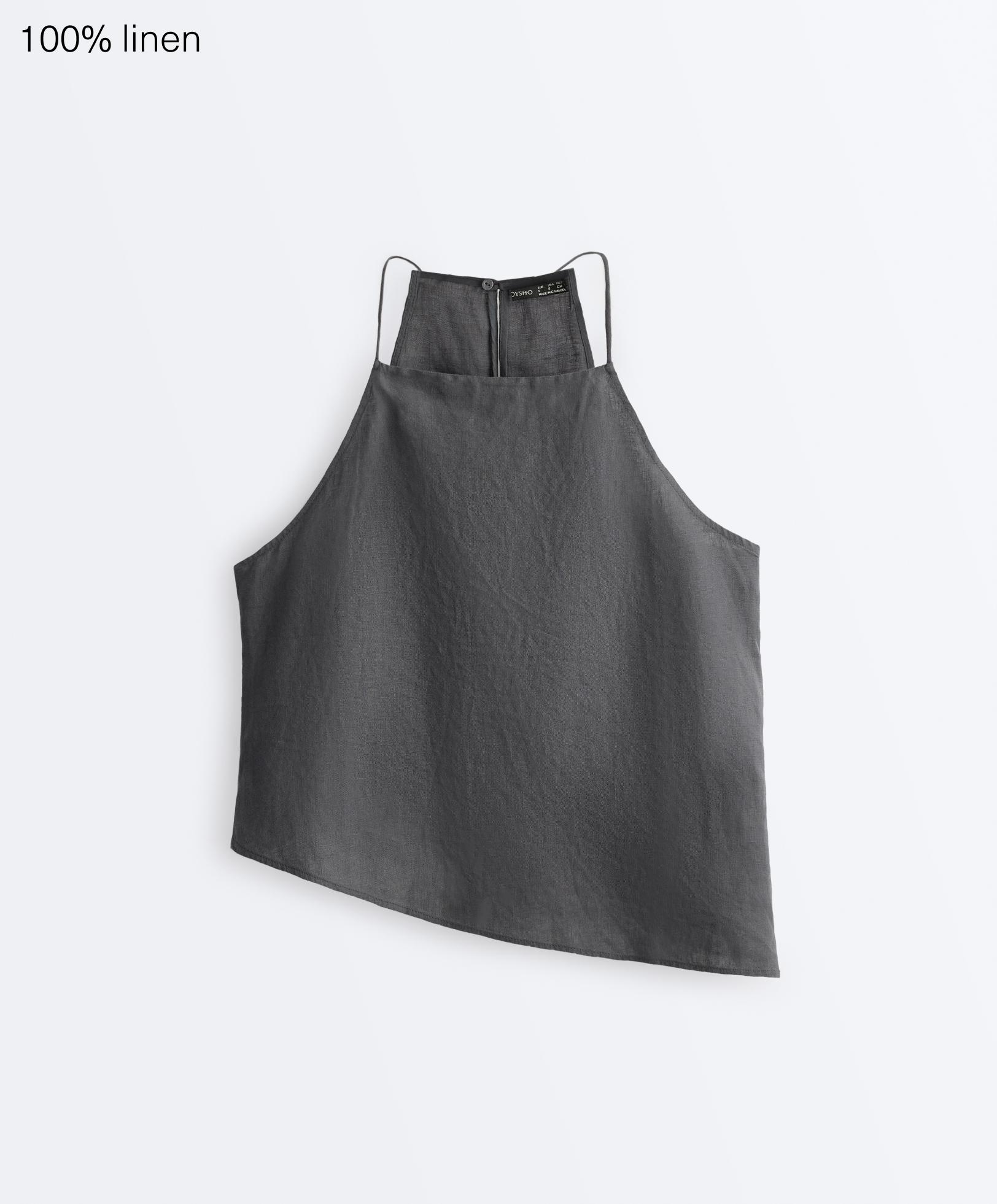 Asymmetrisches ärmelloses Top aus 100 % Leinen