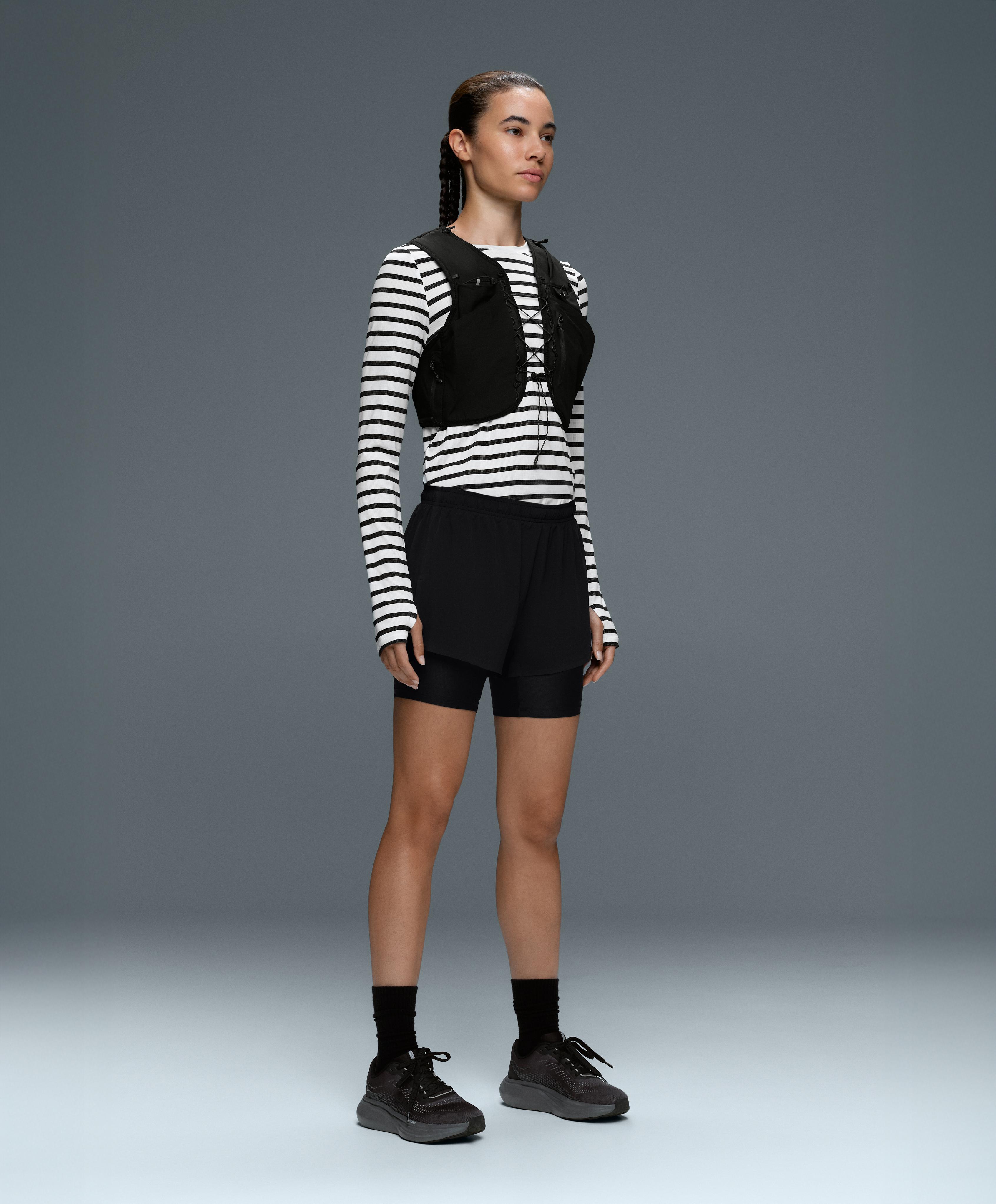 Technical mid rise 2-in-1 shorts — BLACK