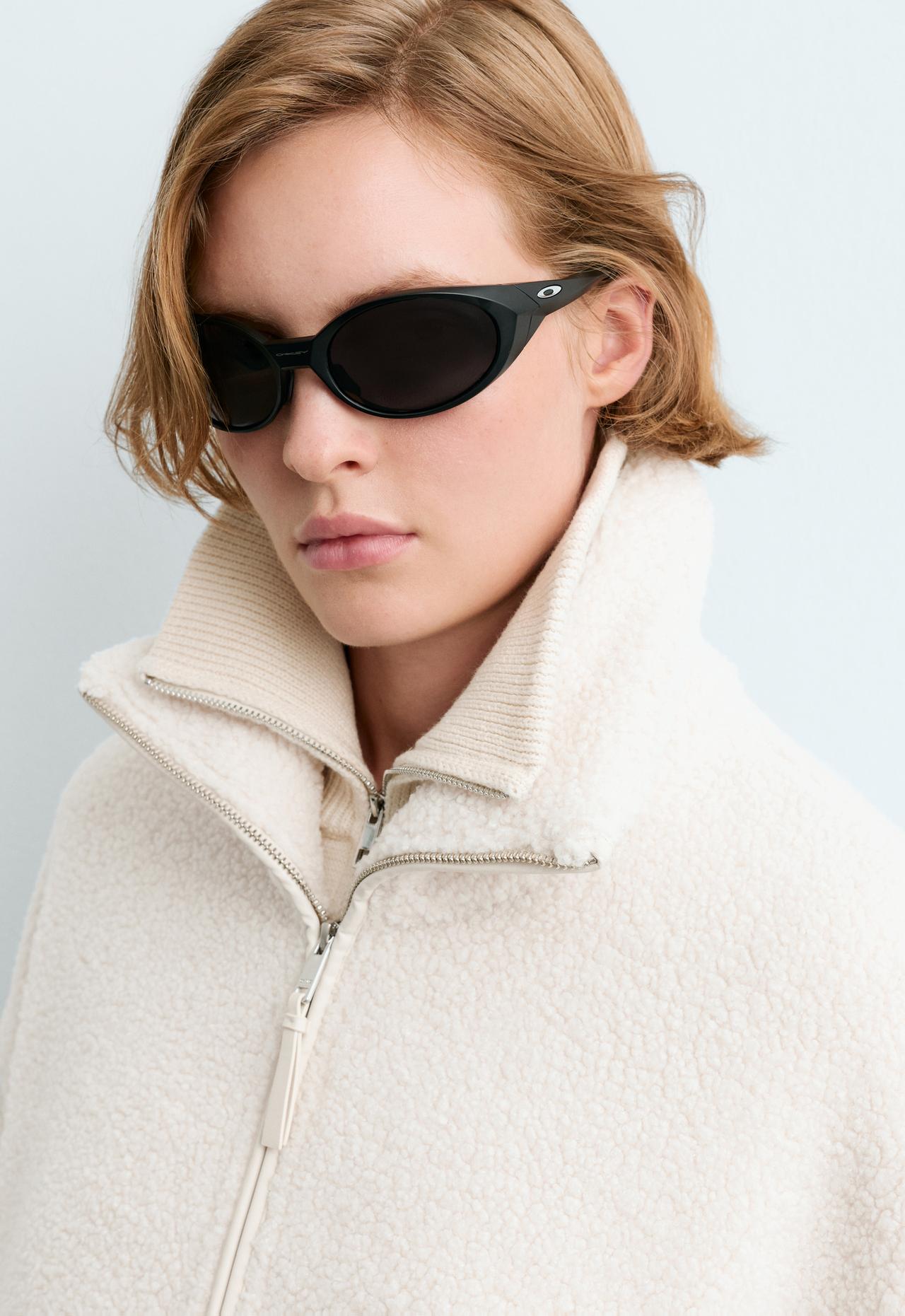 High-neck faux-shearling jacket — ECRU