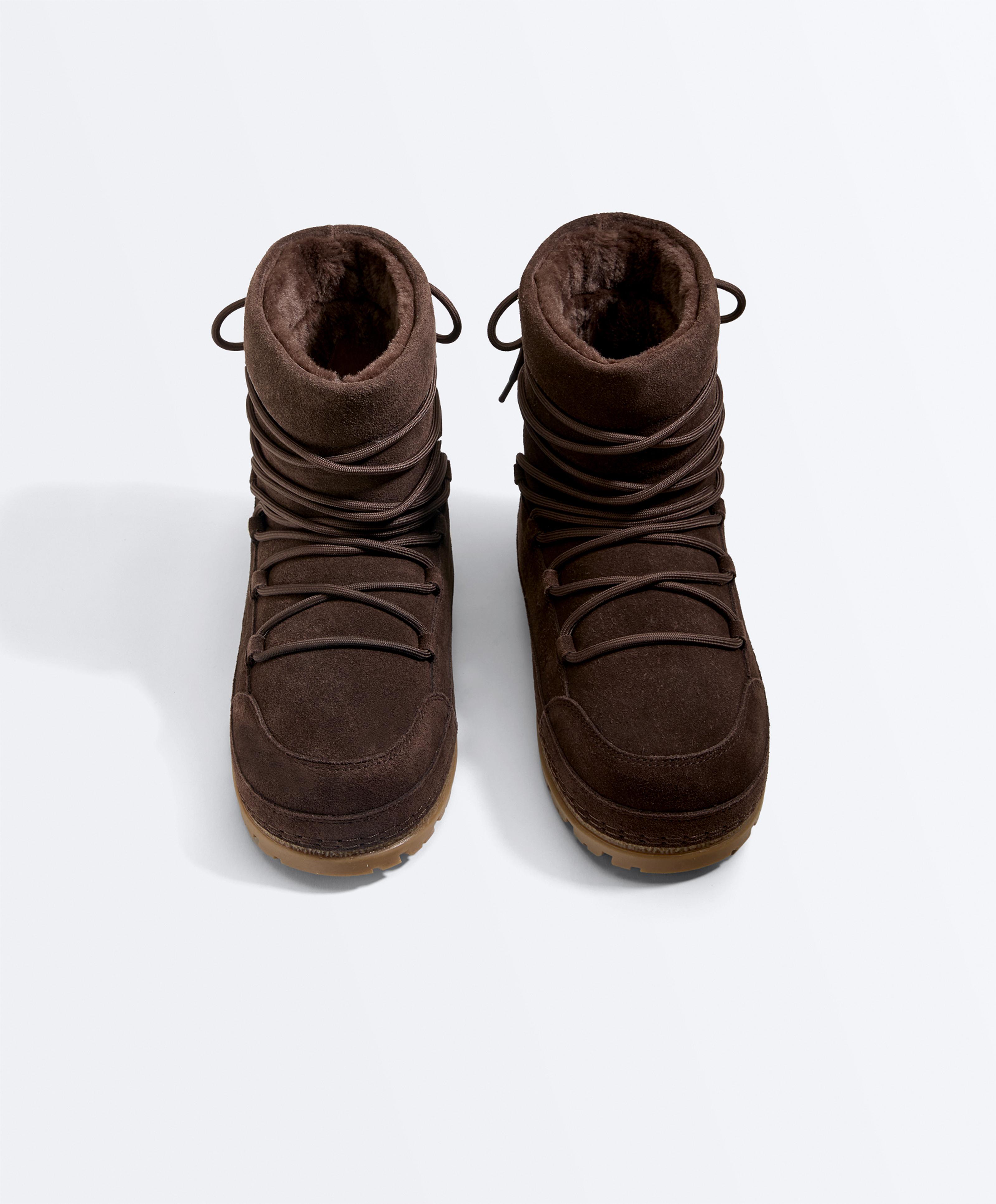 Lace-up technical split leather boots — BROWN