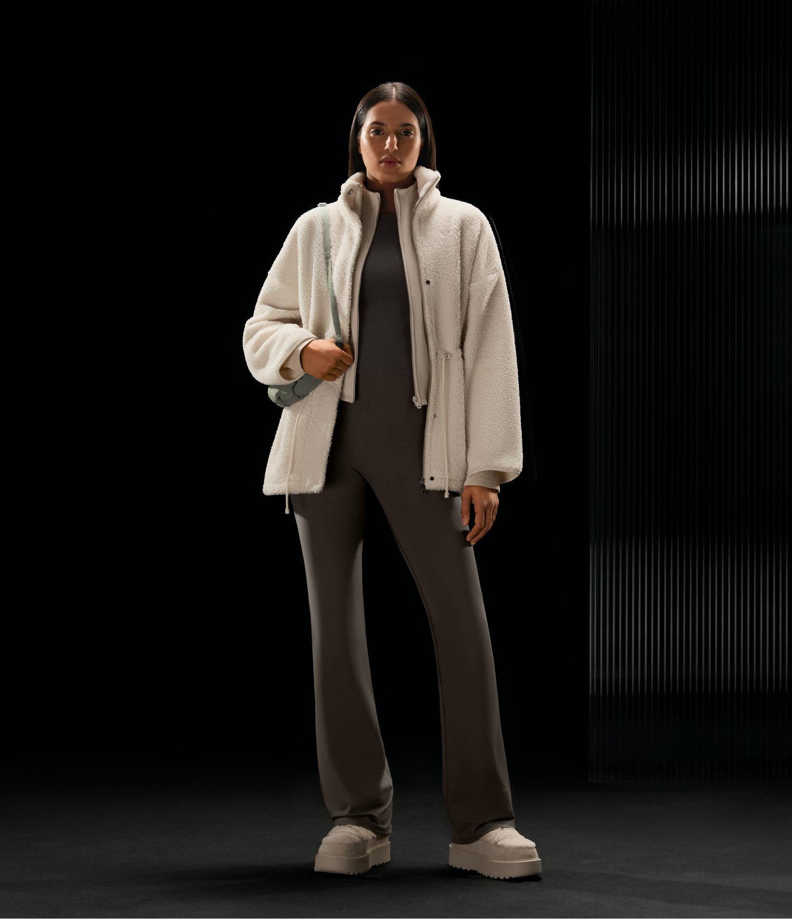 Adjustable waist faux-shearling jacket — ECRU