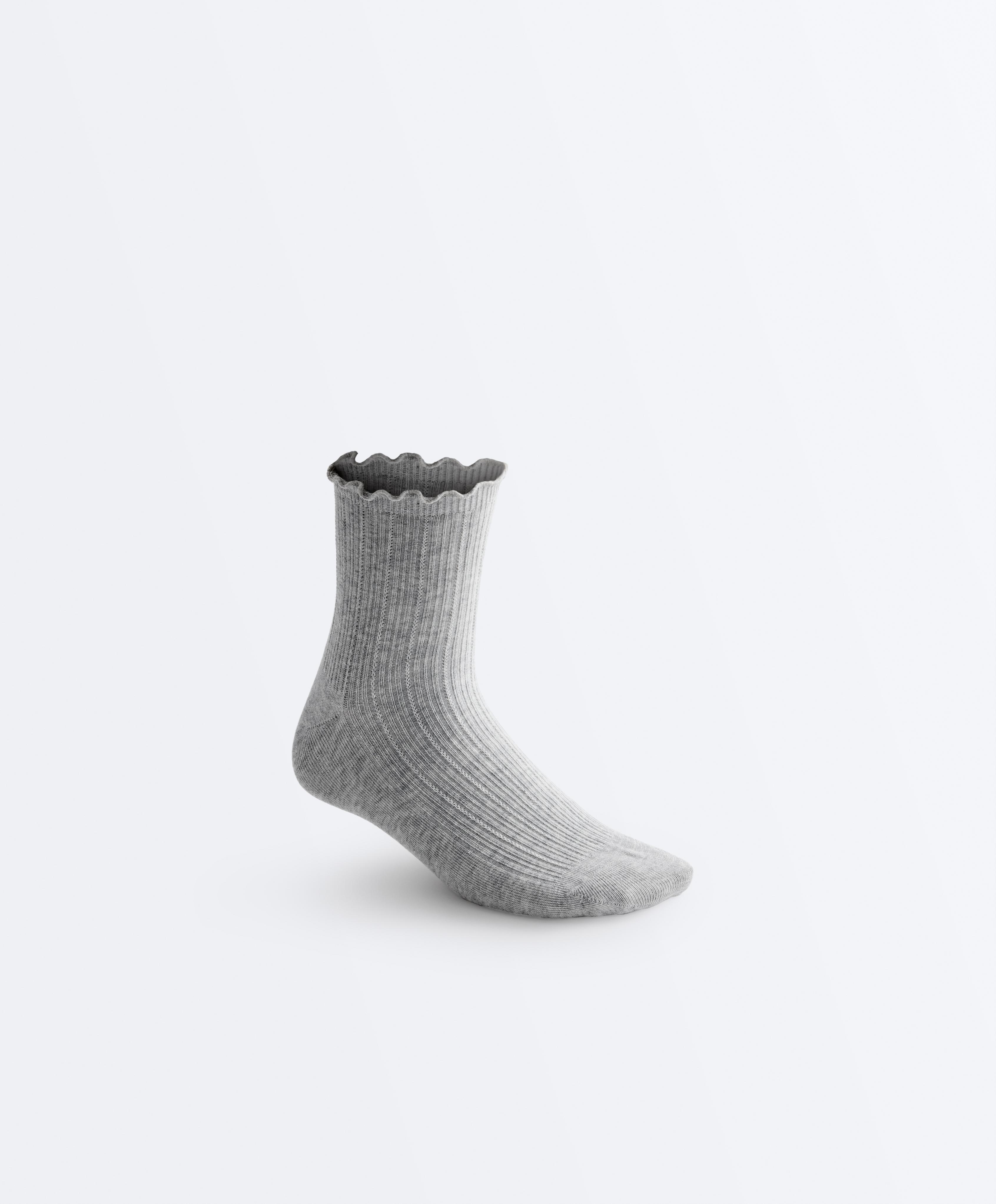 3 pairs of cotton blend quarter socks with curled edge — GREY MELANGE