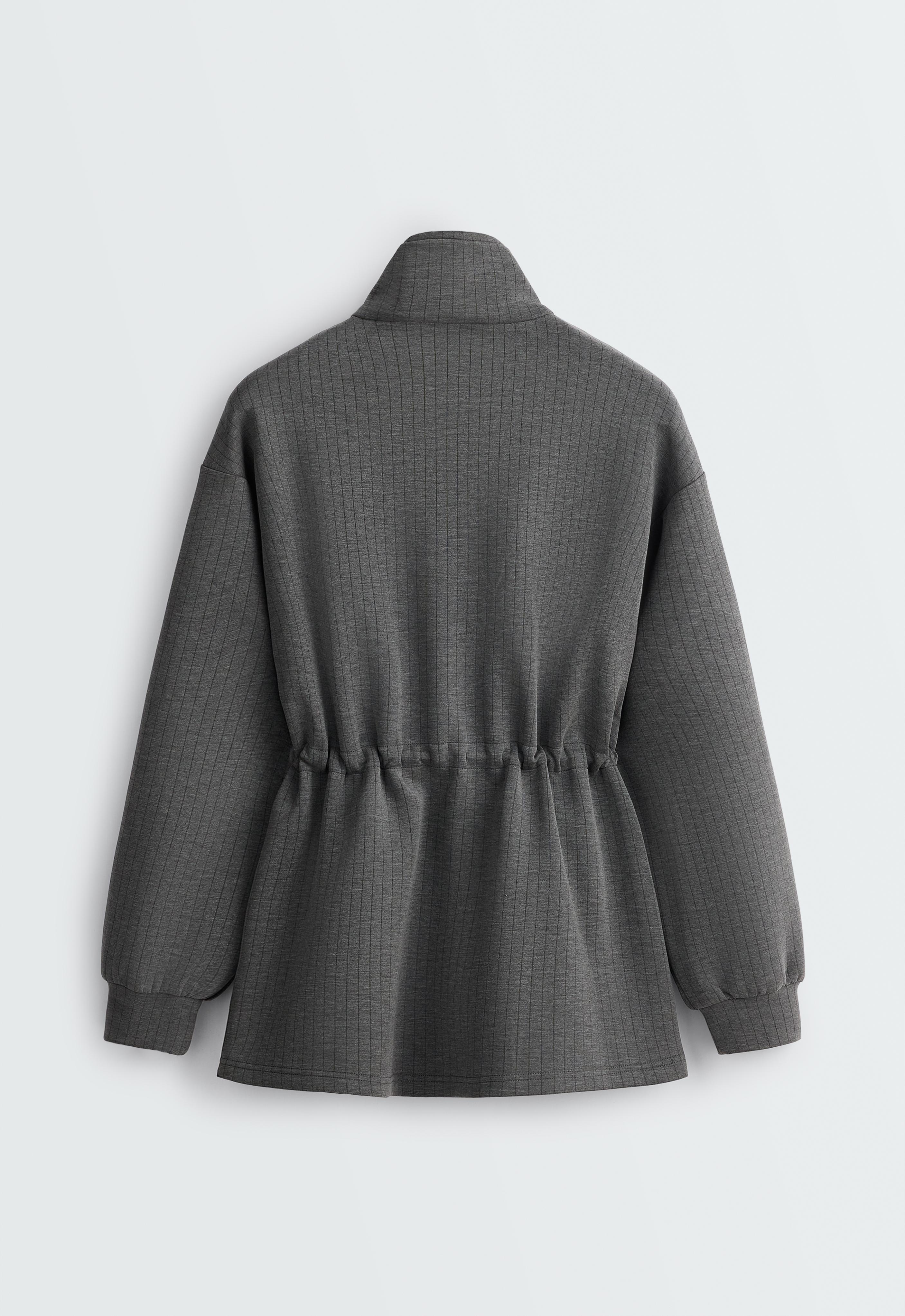 Long Soft-Touch Modal Jacket in Pinstripe — ASPHALT GREY