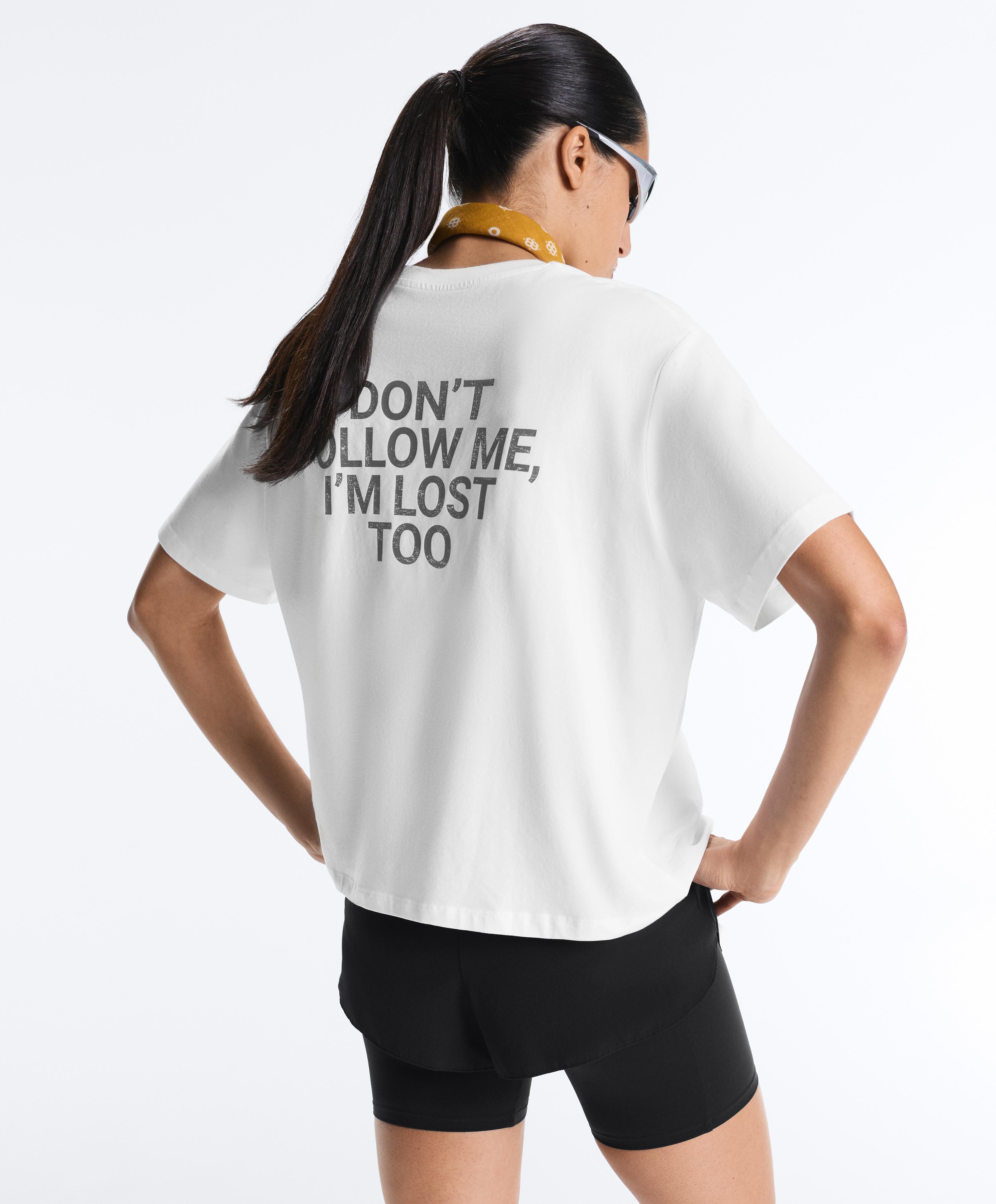 Boxy cotton blend T-shirt with slogan — WHITE