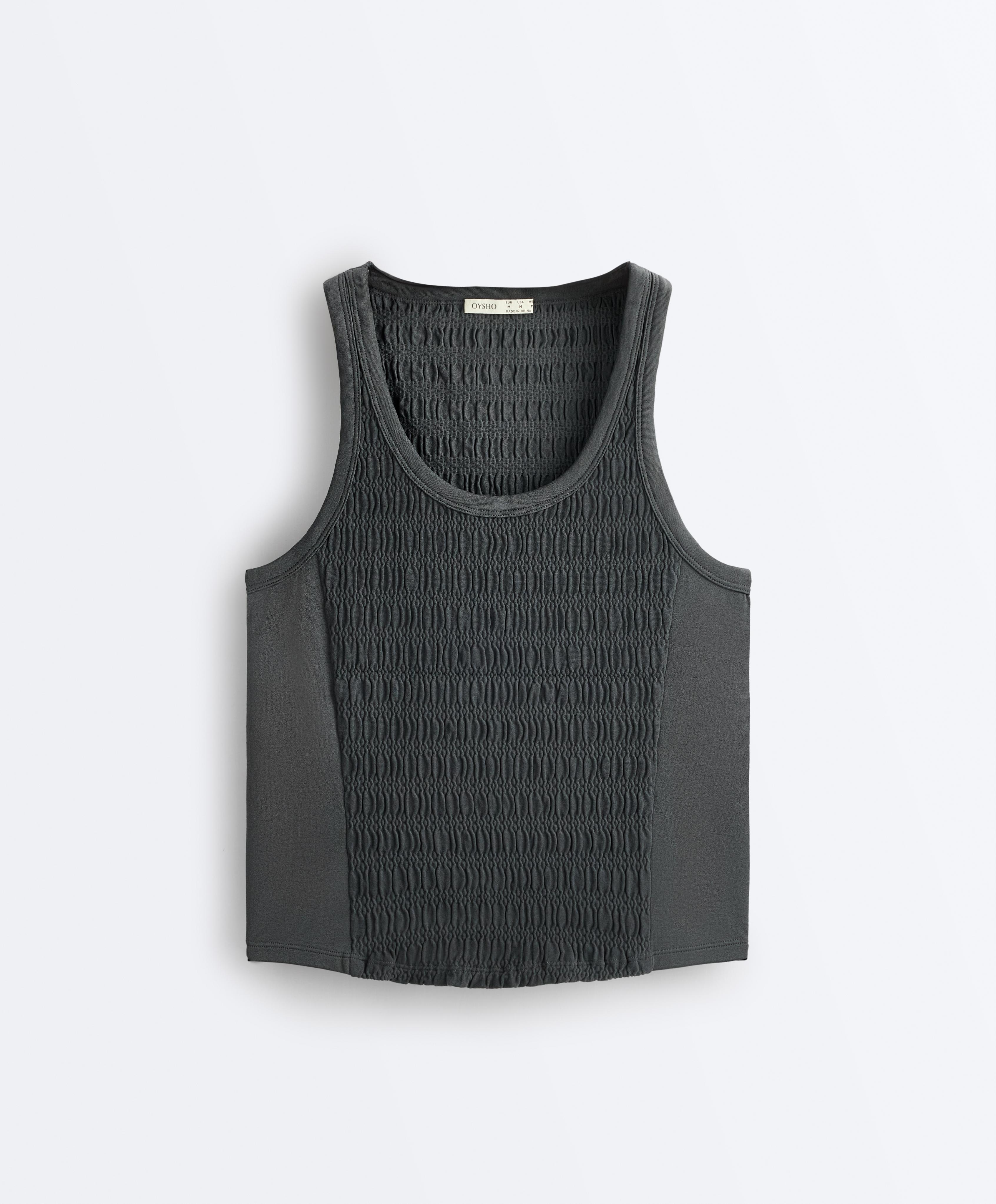 Seamless sleeveless smocked T-shirt — STEEL GREY