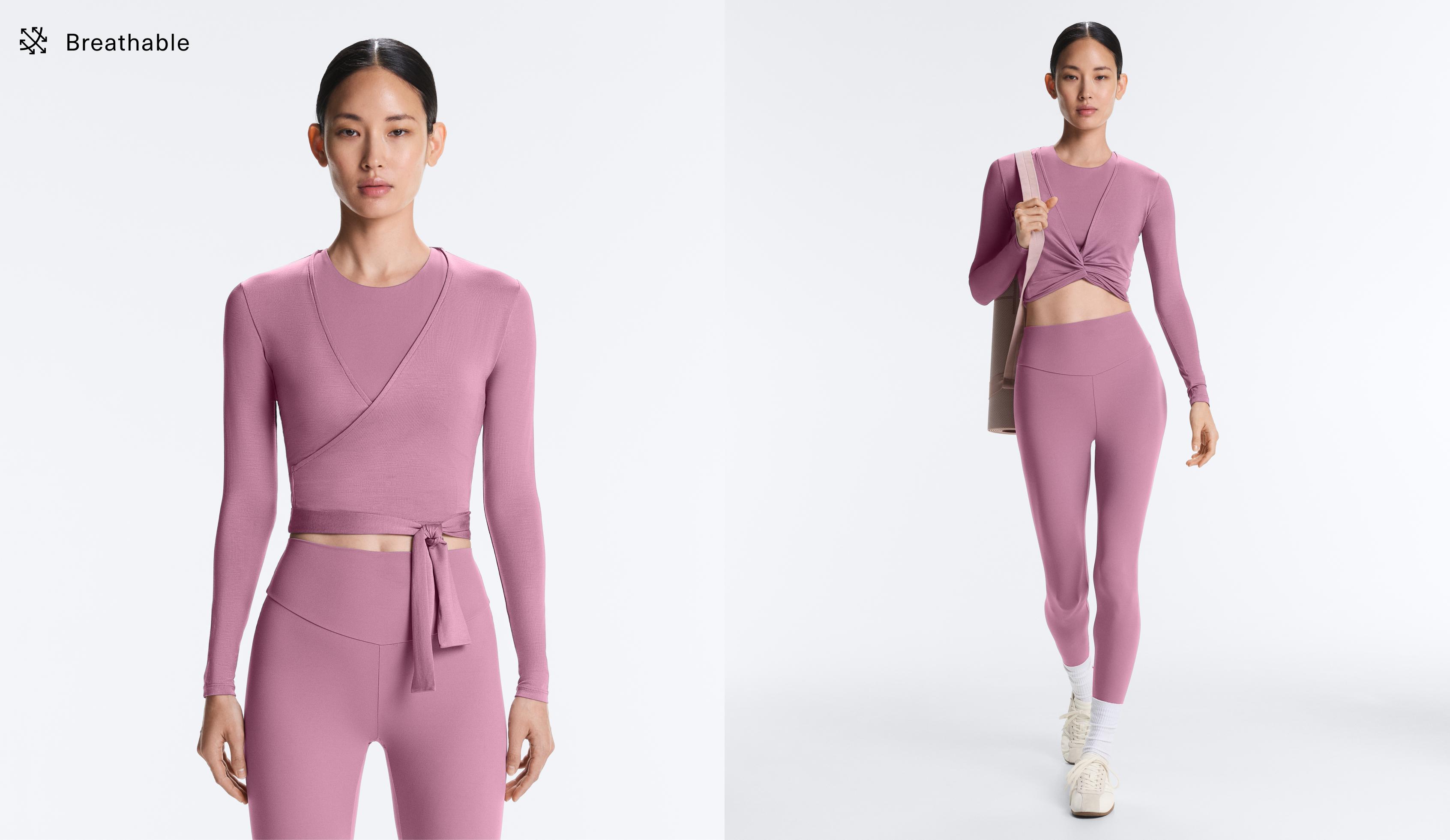 Lyocell blend wrap T-shirt — MAUVE PINK