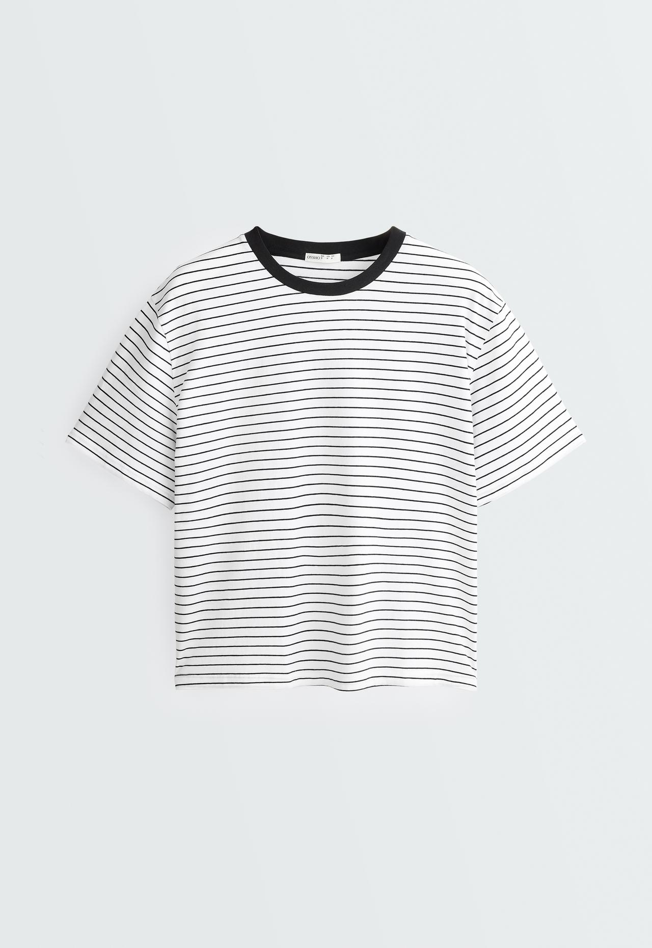 Boxy short-sleeved striped cotton blend T-shirt — WHITE 
