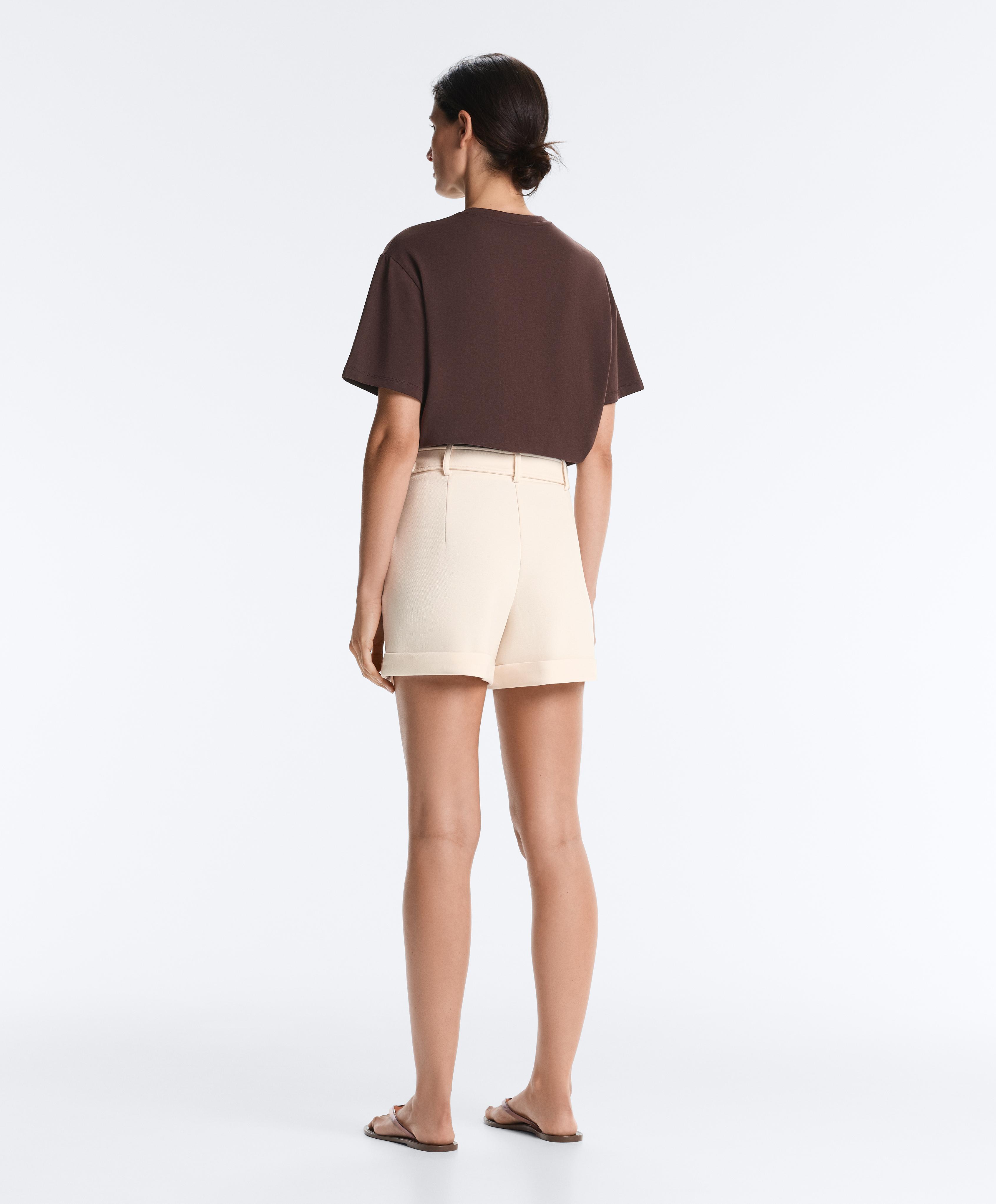 Cotton piqué belted shorts — PALE ECRU