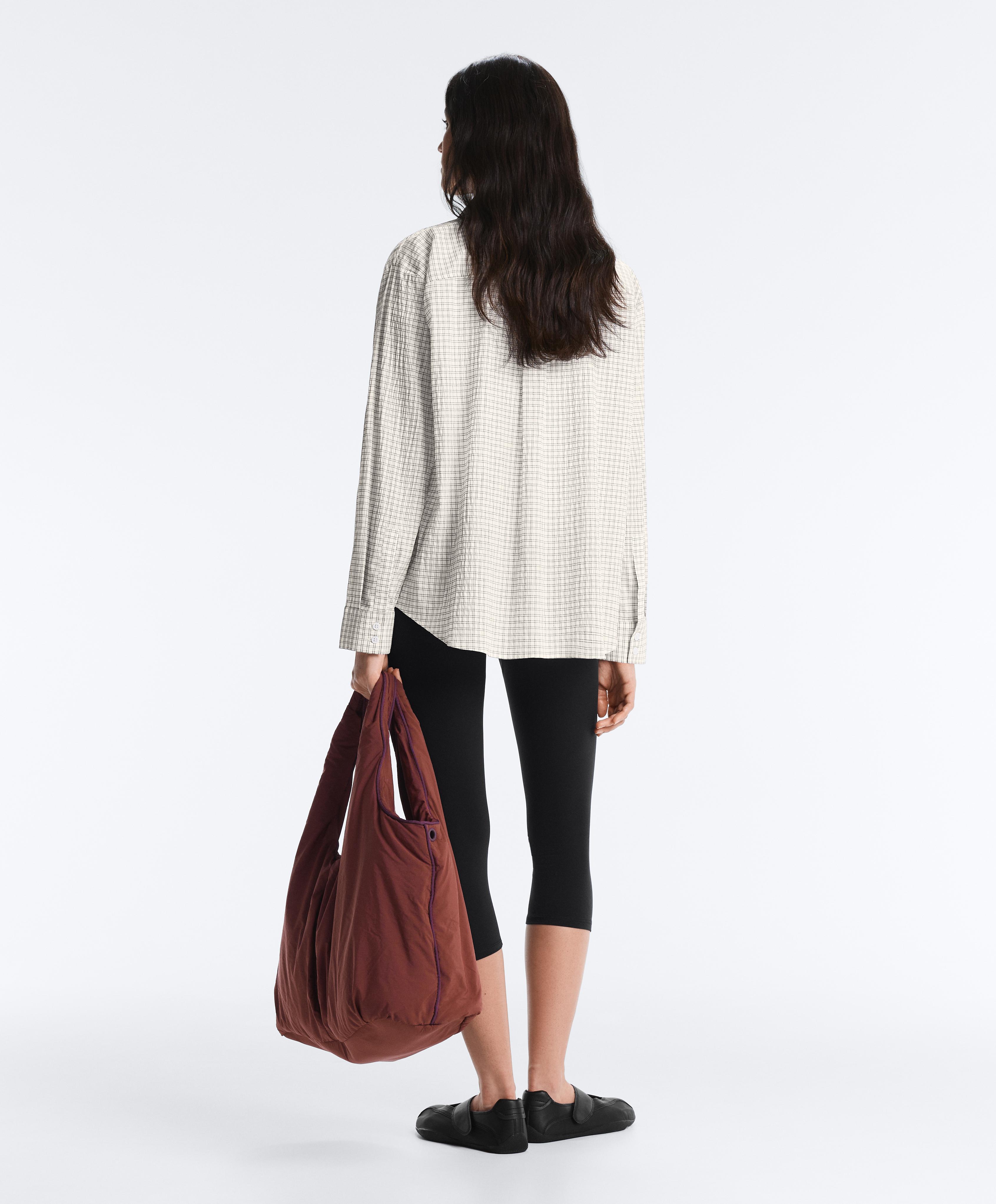 Cotton blend check long sleeve shirt — WHITE
