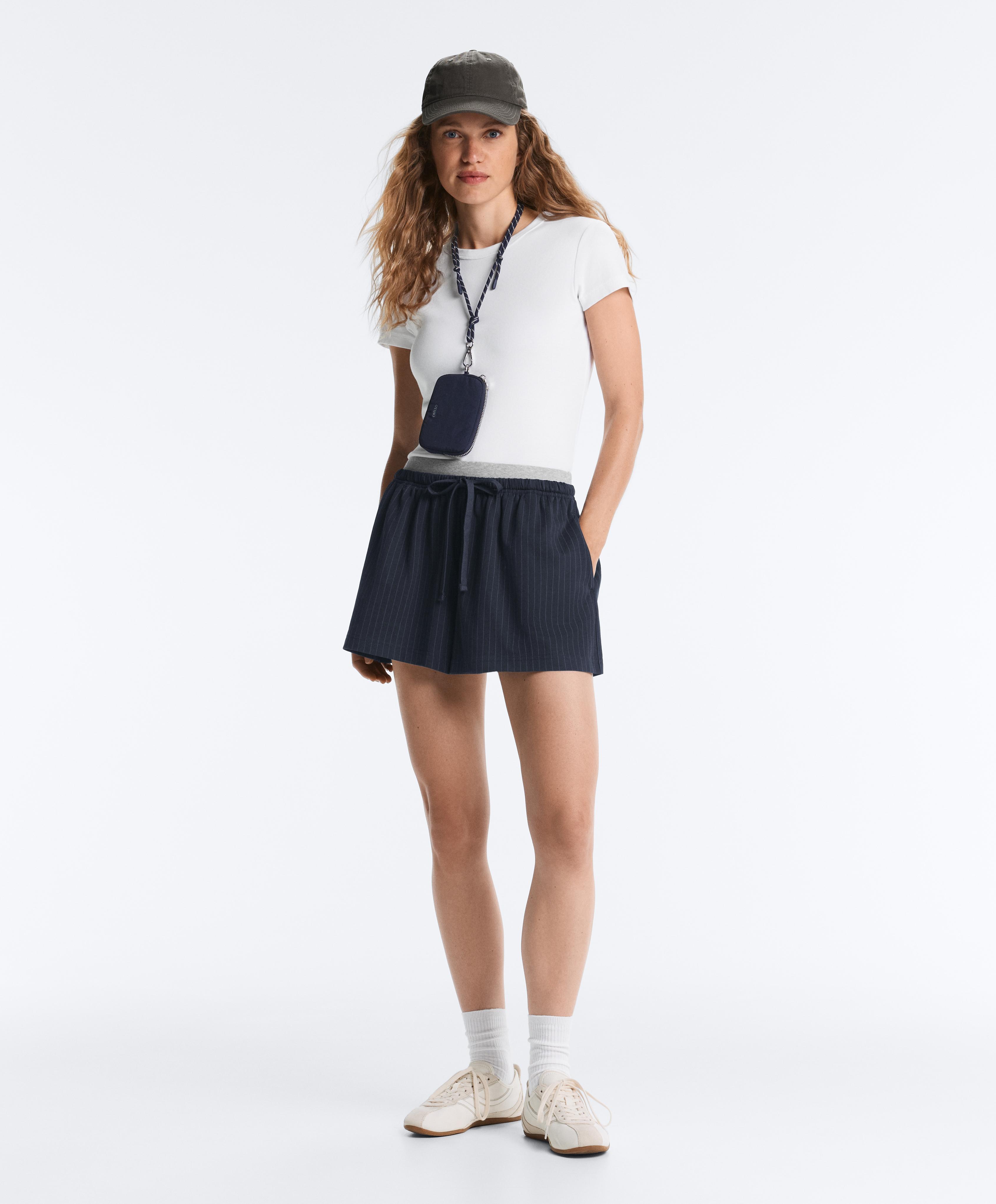 Pinstripe cotton pique shorts — NAVY BLUE