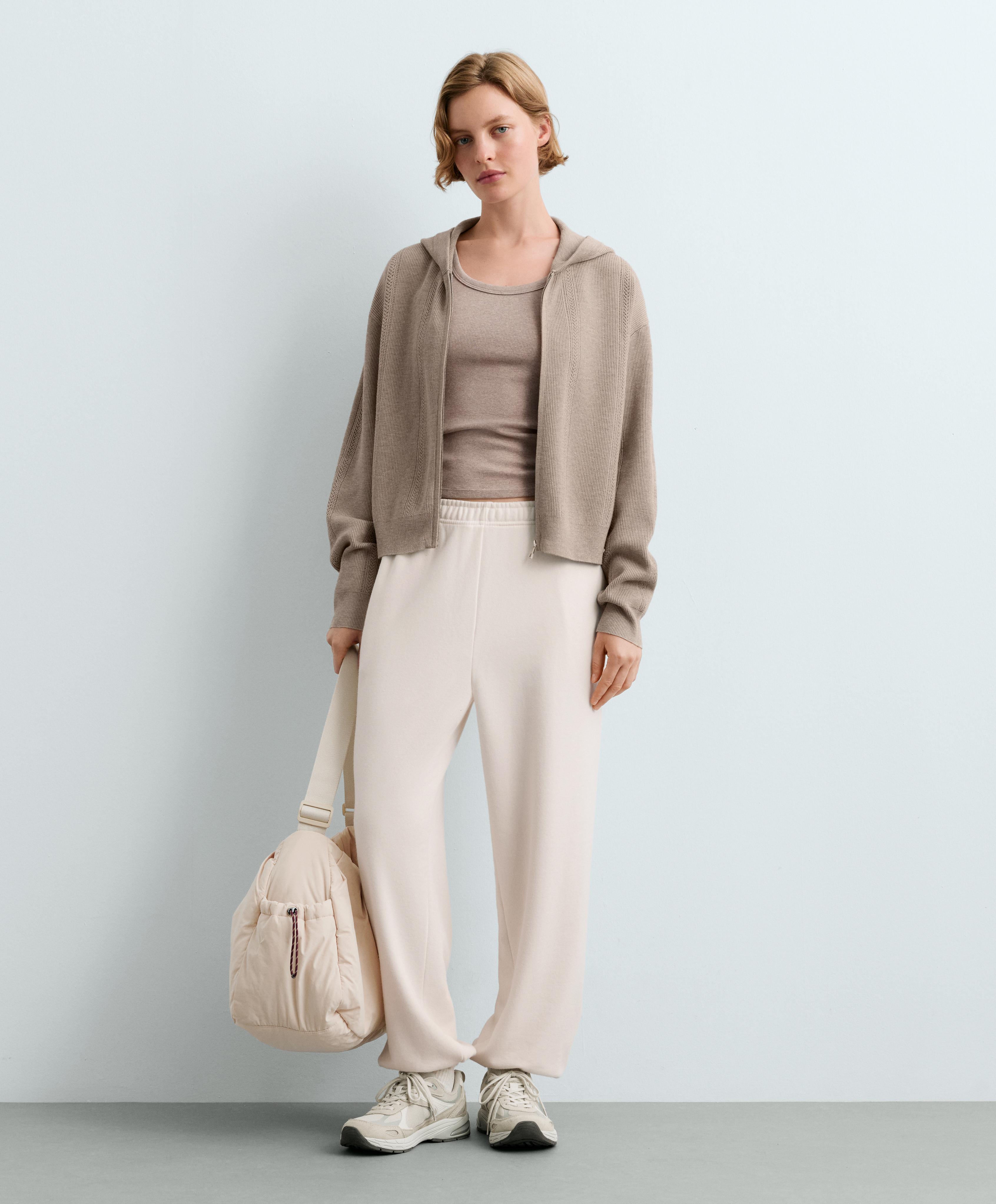 Open-knit hooded jacket — SOFT MINK
