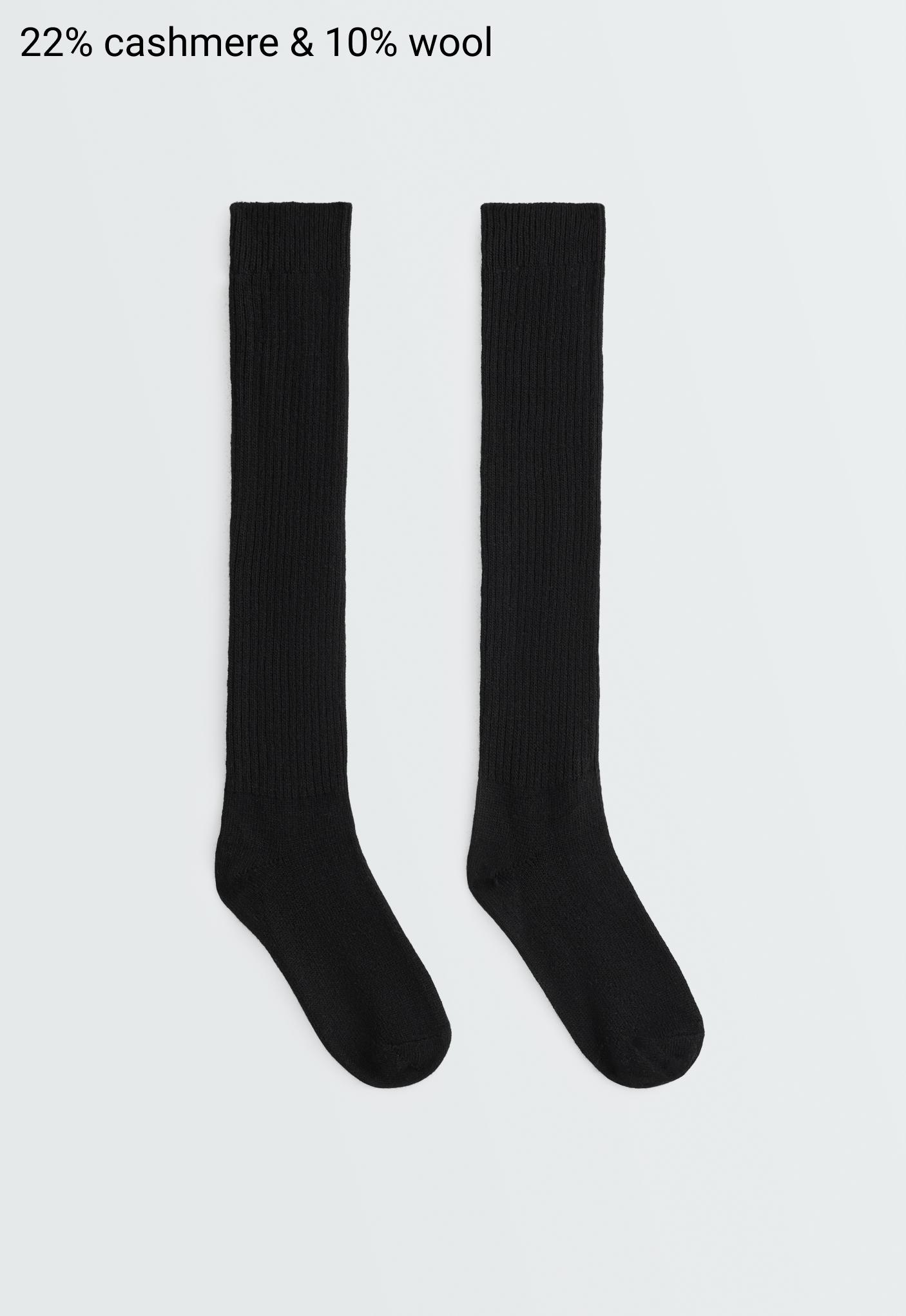 22% cashmere 10% wool long socks — BLACK