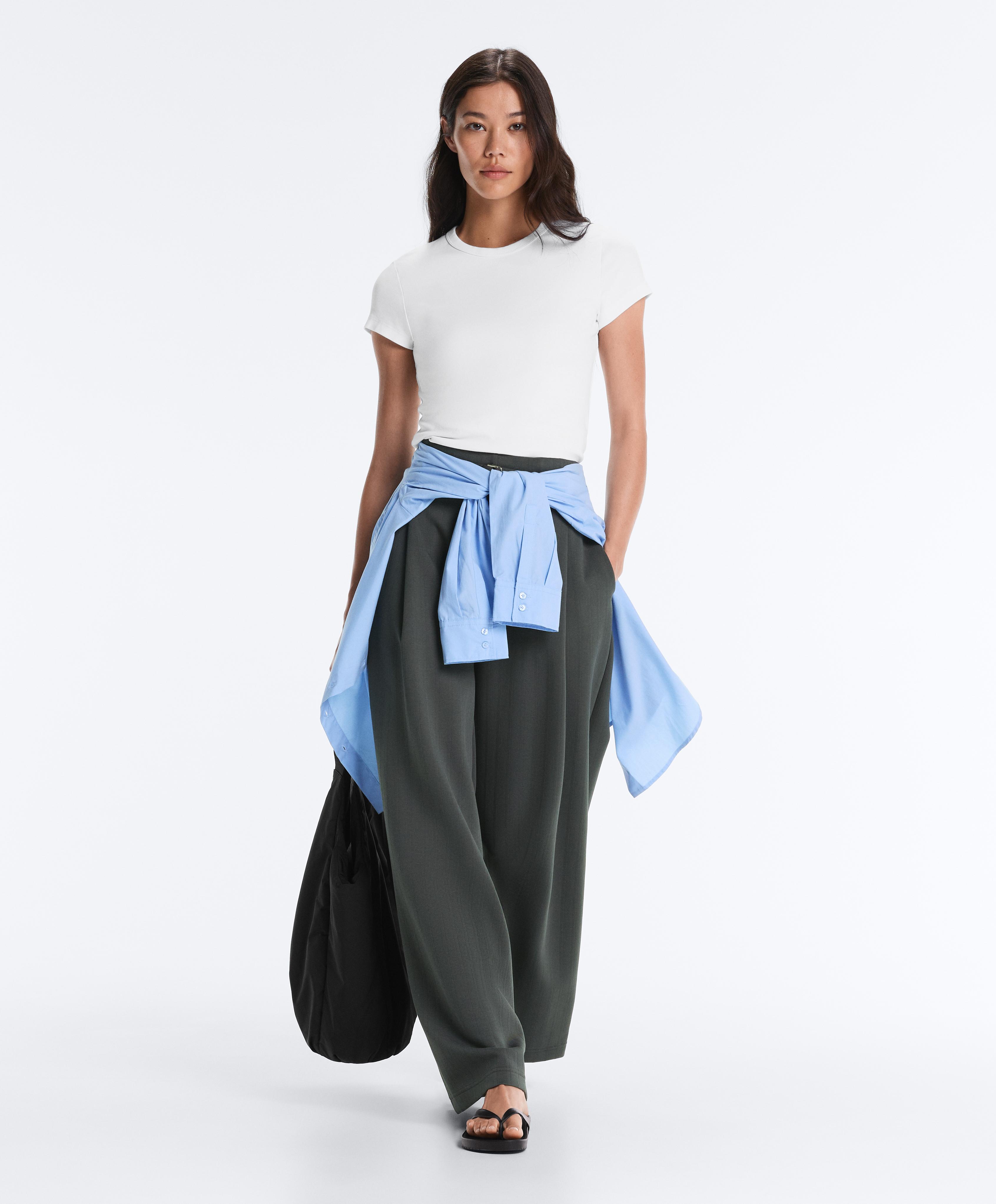 Striped cotton piqué wide-leg trousers — STEEL GREY