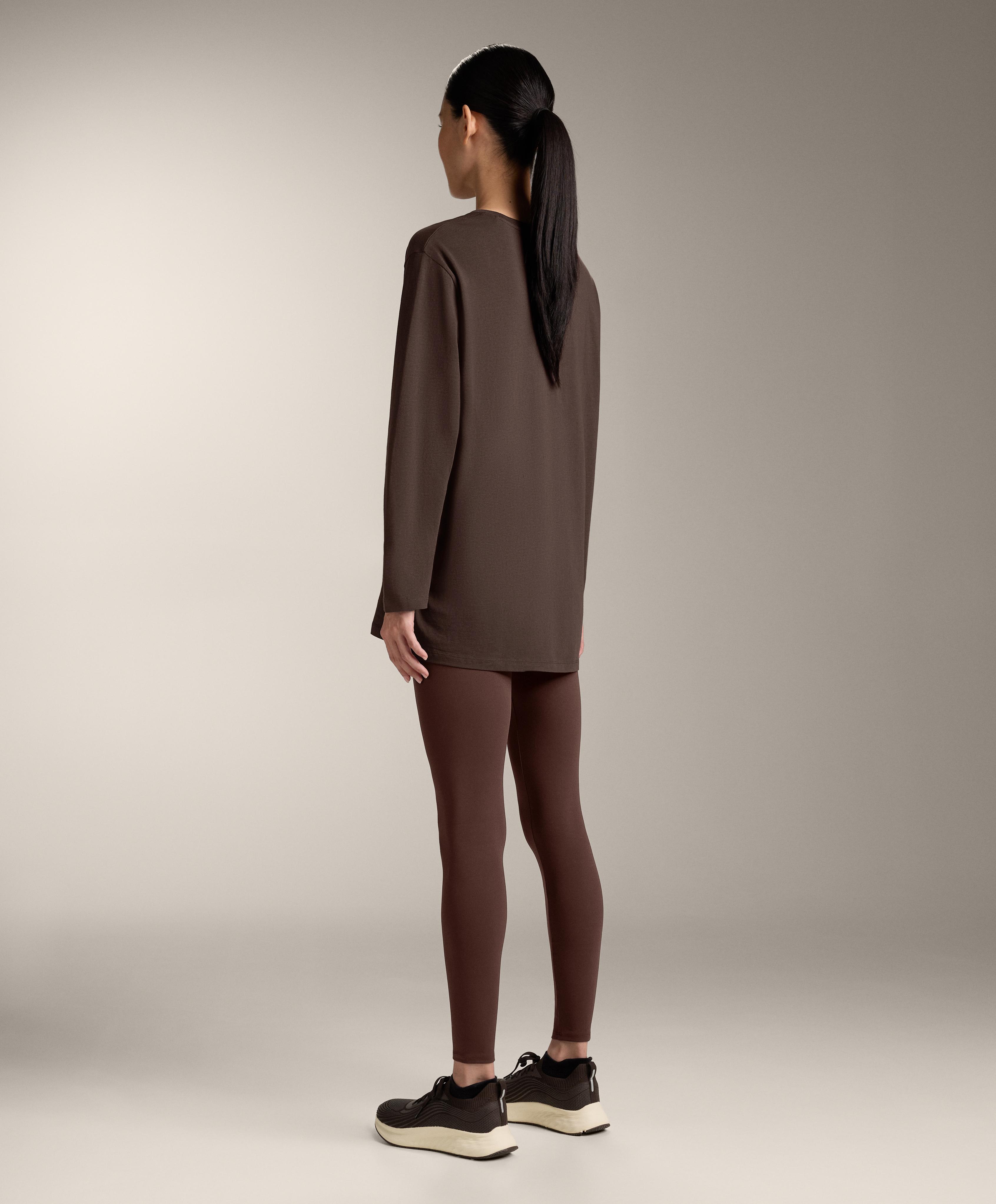 Oversize cotton blend long-sleeve T-shirt — BROWN