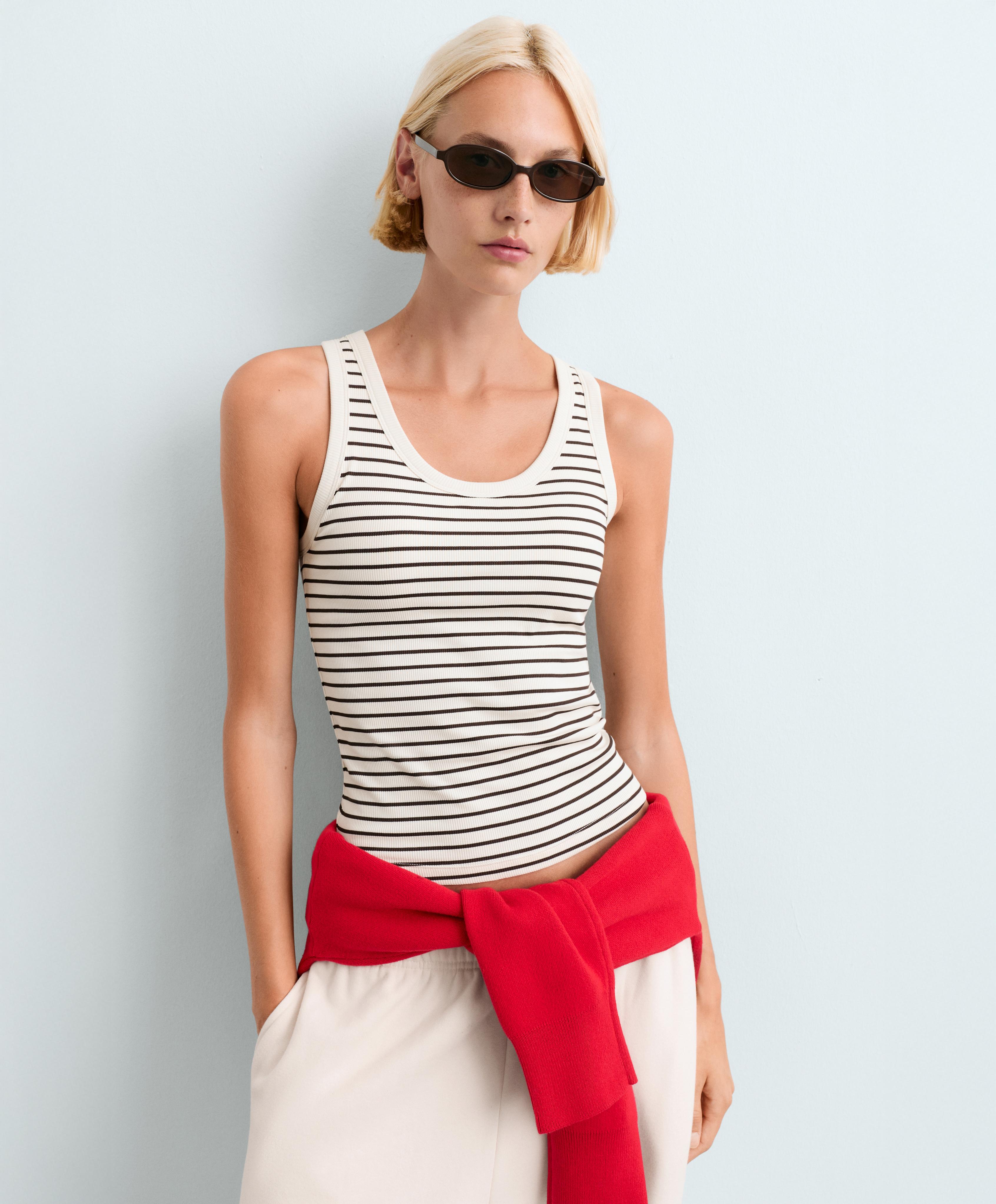 Long modal rib stripe tank top — DARK BROWN