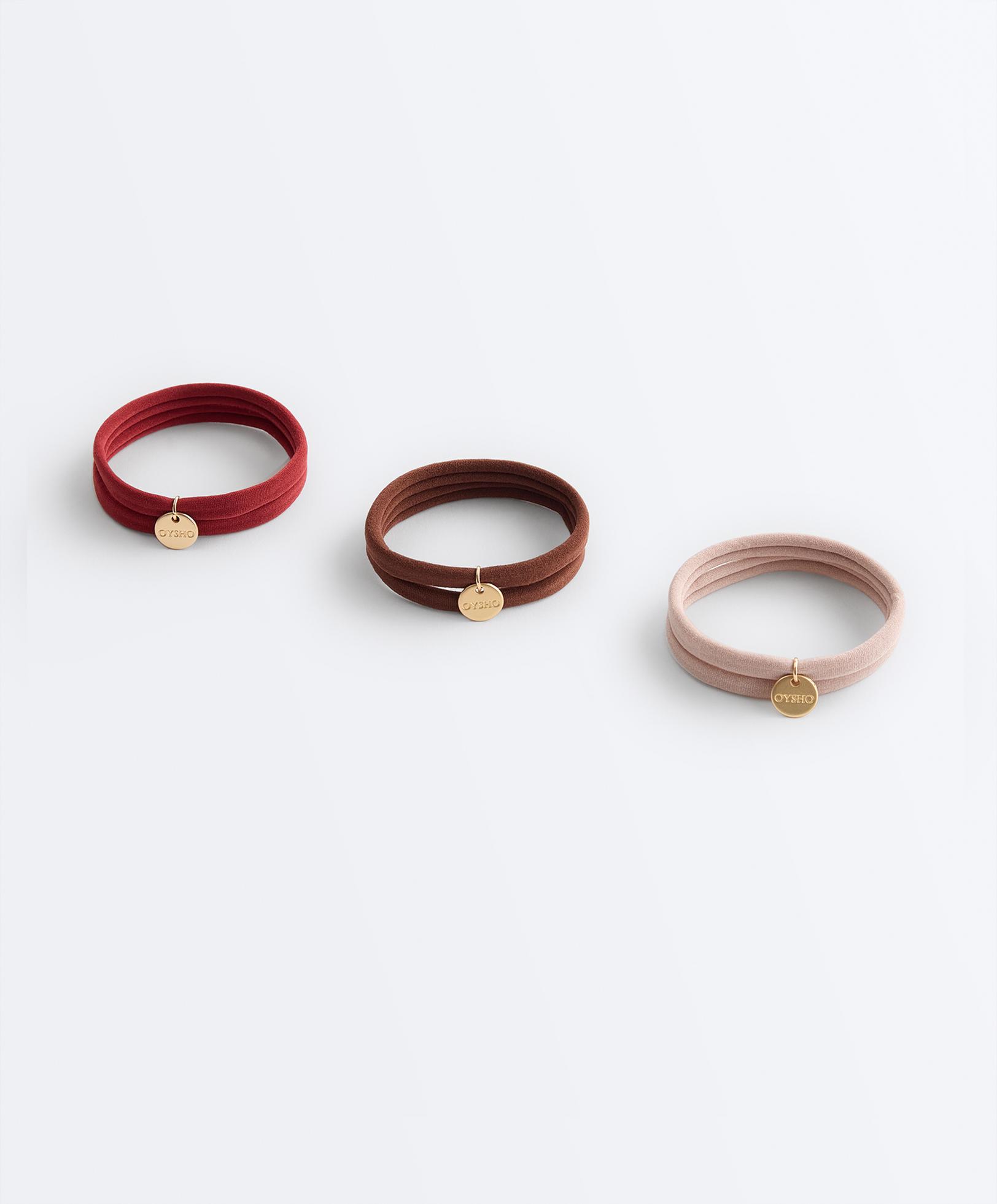 6 Oysho plaque hair ties — DARK BROWN