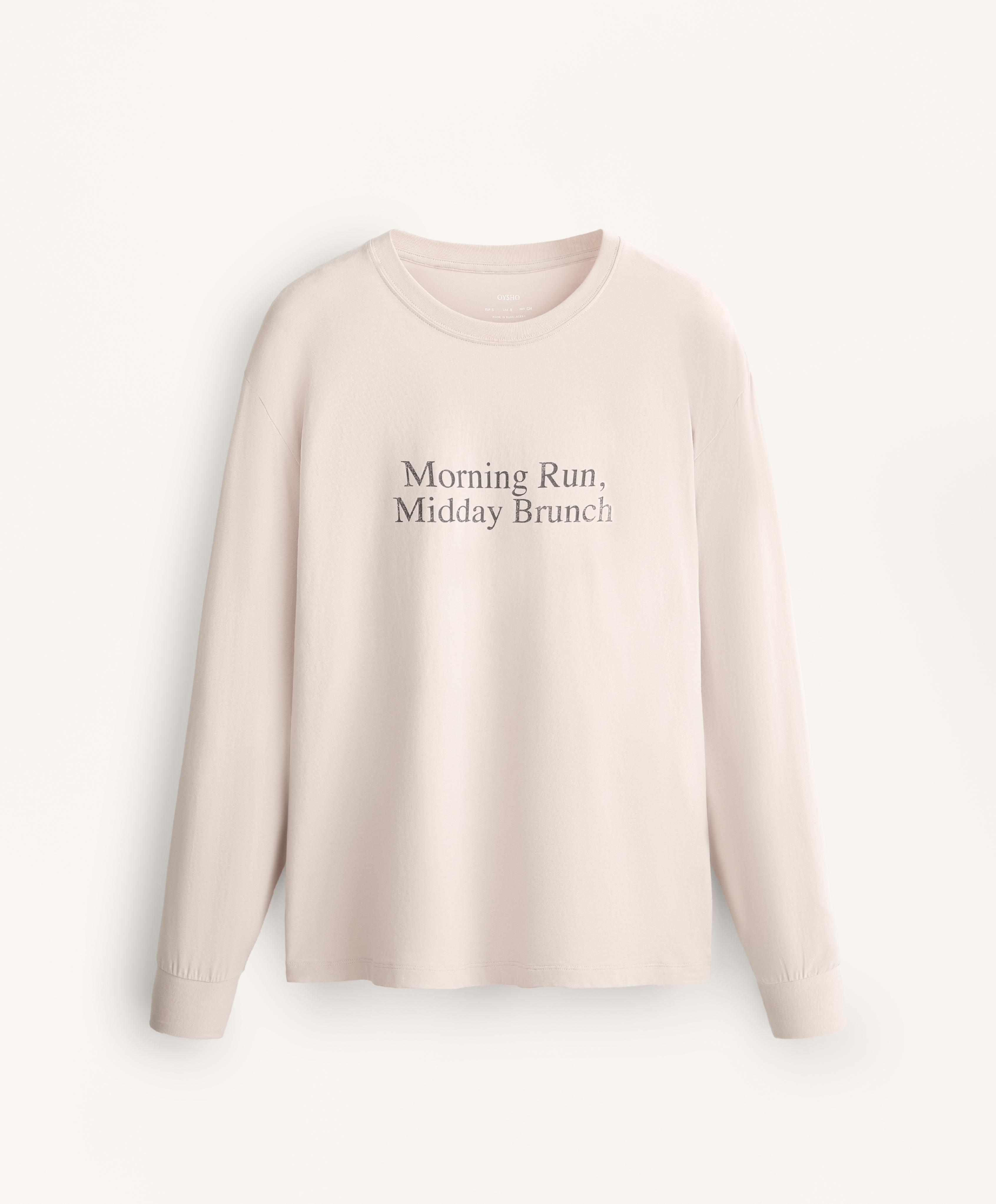Long sleeve cotton blend T-shirt with slogan