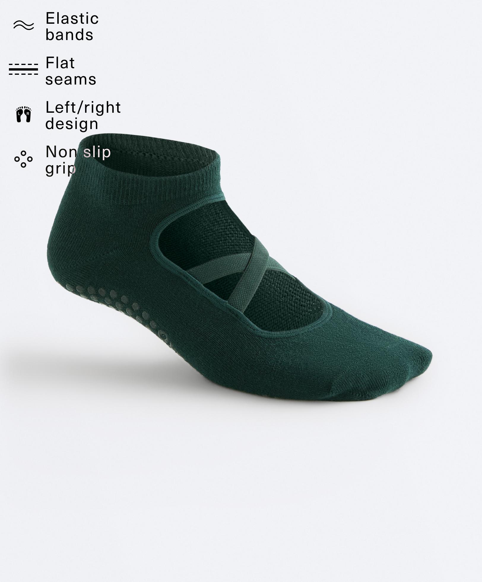 2 pairs of cotton blend yoga and Pilates socks with crossover straps — PETROL